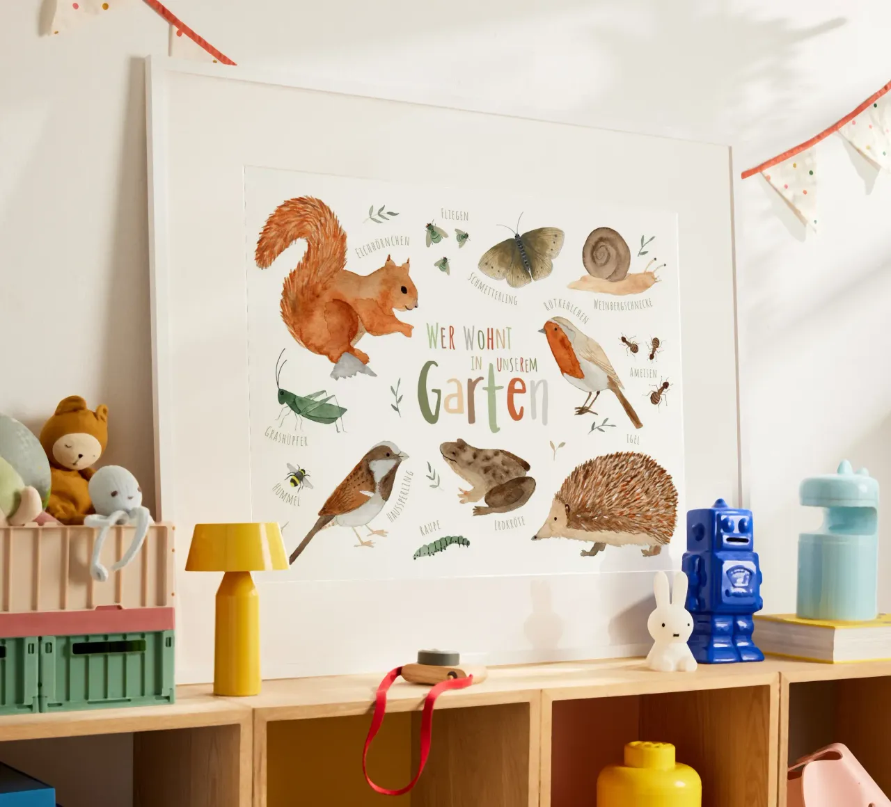 Chi vive nel nostro giardino - Animali da giardino poster con telaio in plastica da herzundpapier