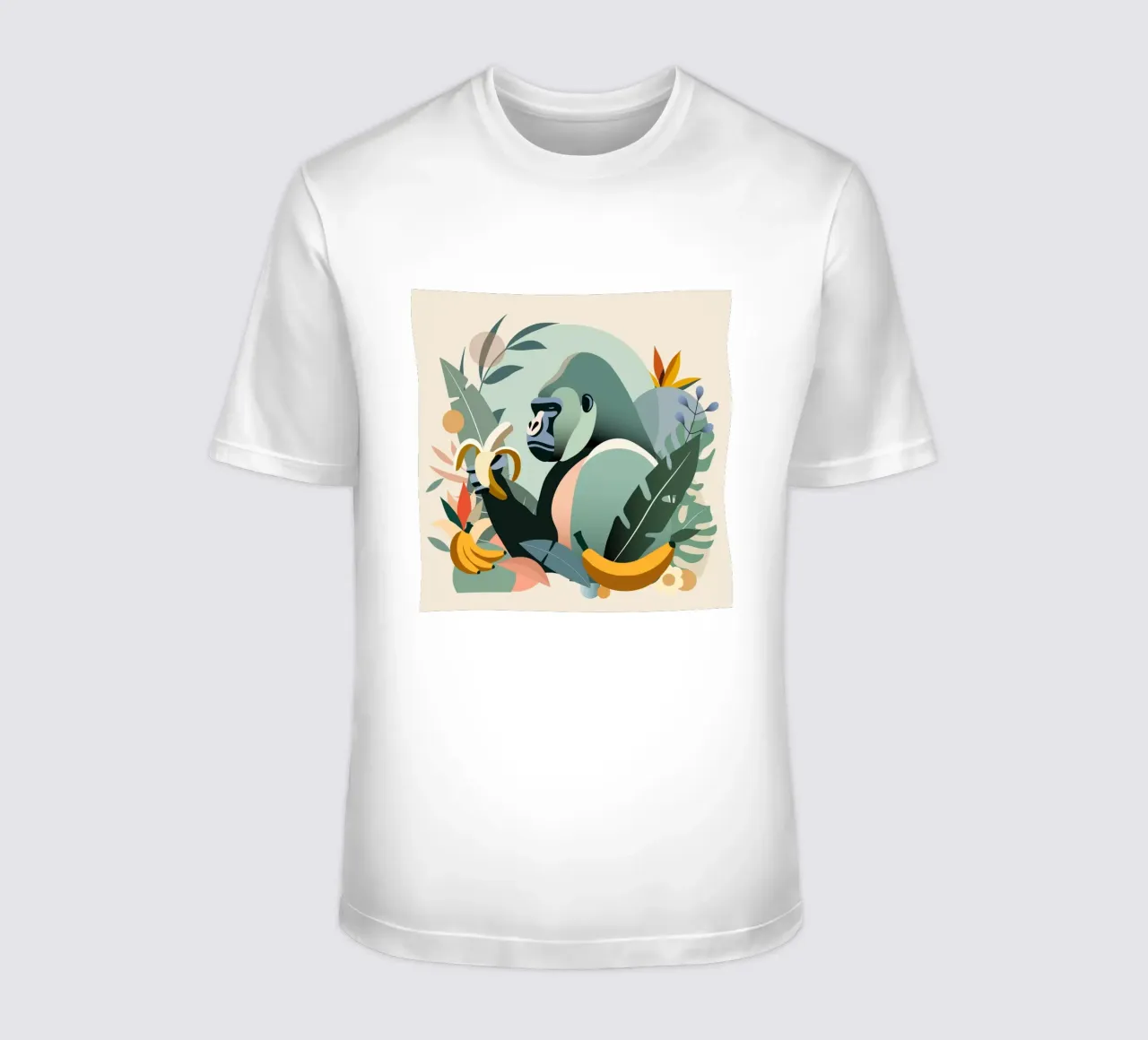 Gorilla orgoglioso con banana in un ambiente tropicale t-shirt da namosh