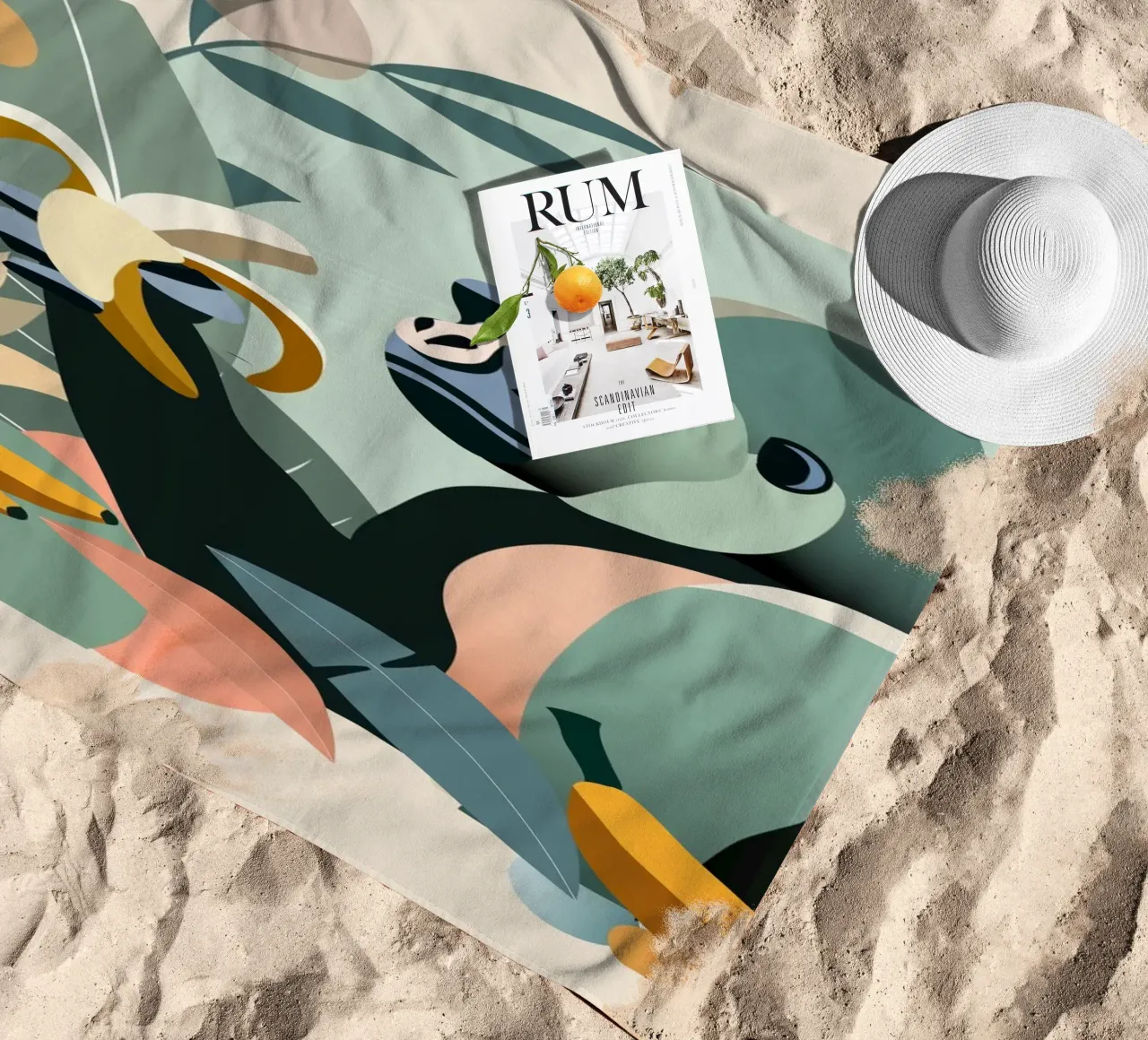 Gorilla orgoglioso con banana in un ambiente tropicale telo mare da namosh