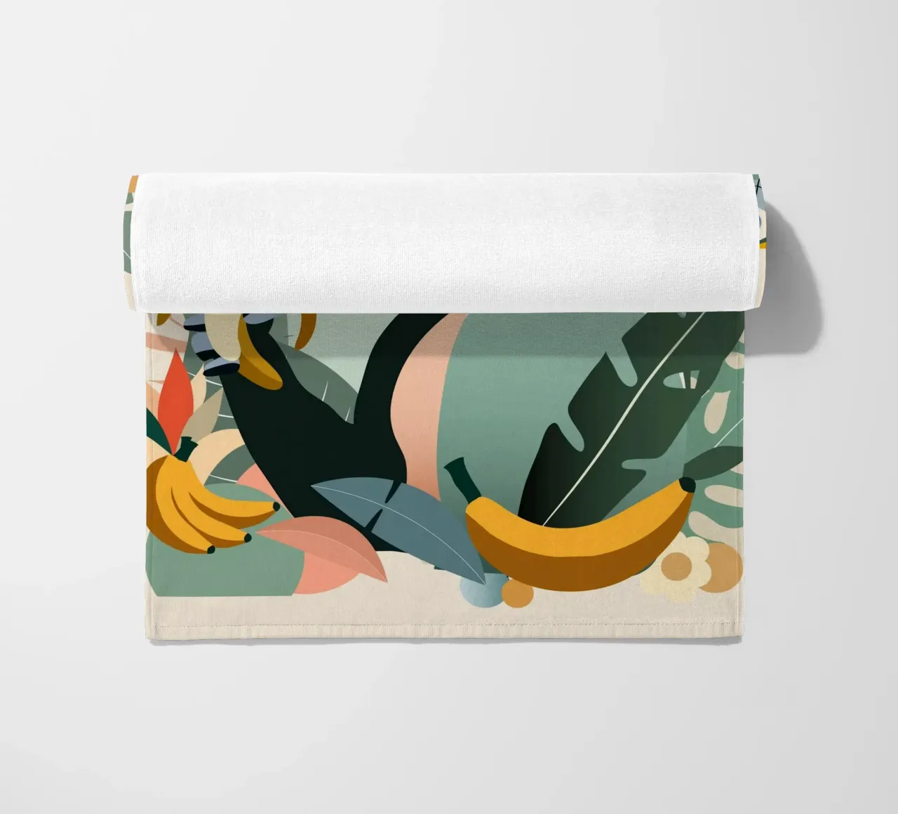 Gorilla orgoglioso con banana in un ambiente tropicale telo mare da namosh