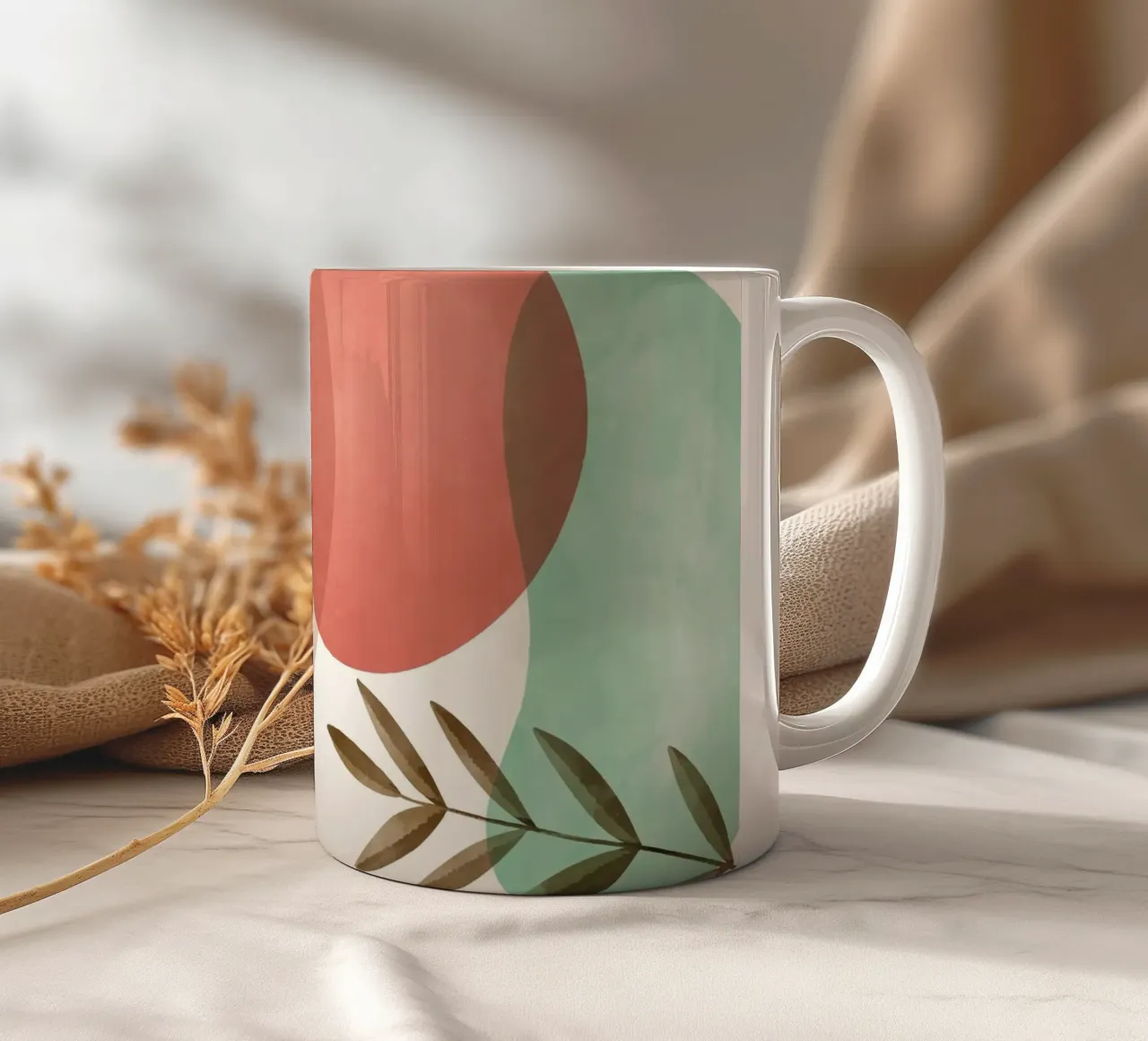 Boho Natuurlijk Abstract Modern Groen Beige Ontwerp keramische mok van Whole©