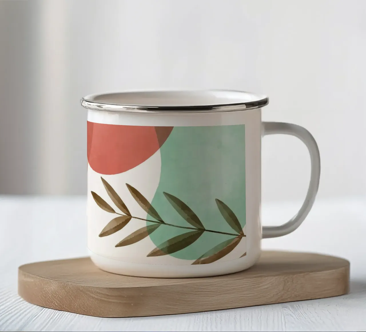 Boho Natuurlijk Abstract Modern Groen Beige Ontwerp emaille mok van Whole©