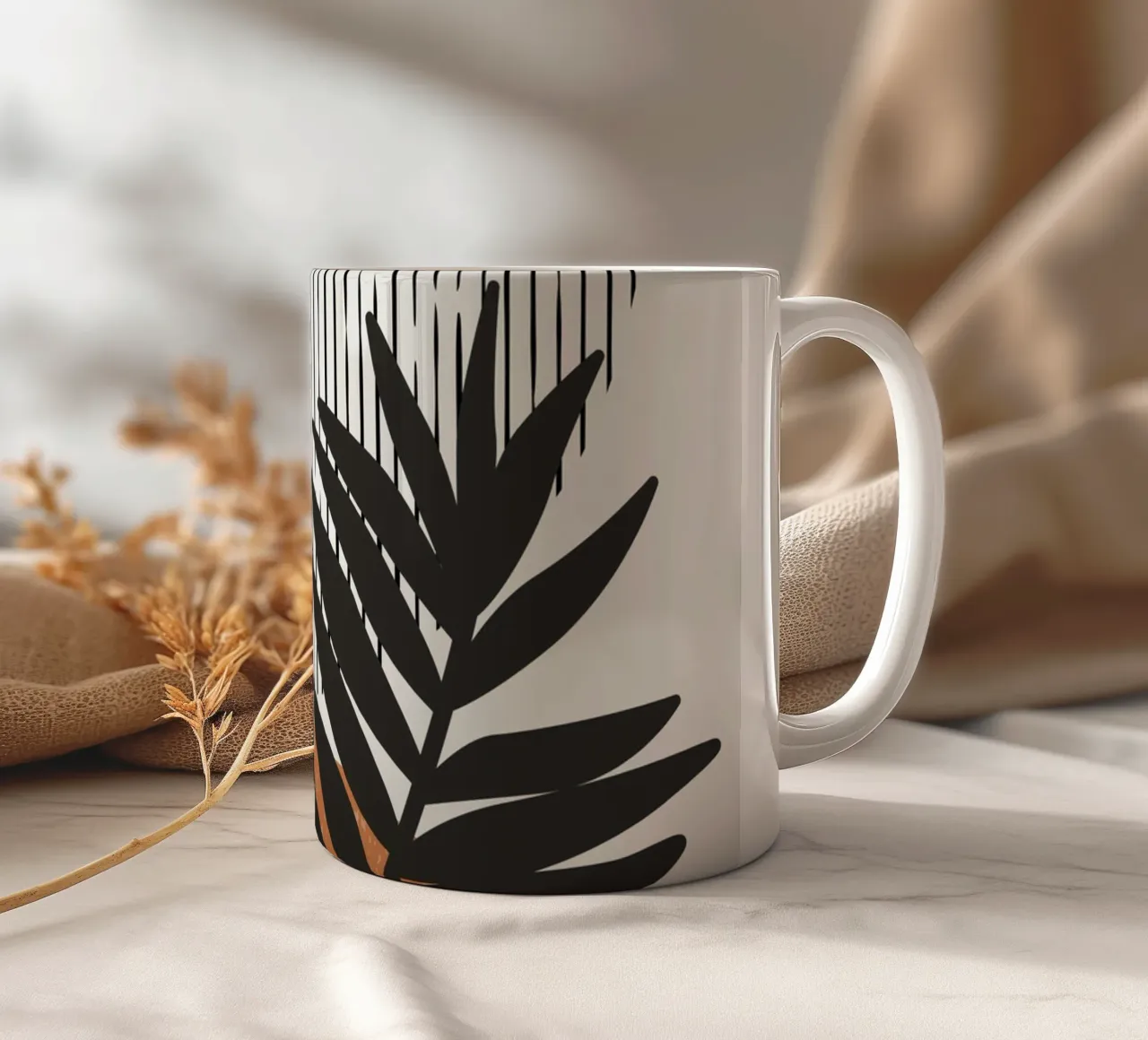 Boho Line Art Natura Moderna Nero Arancione tazza in ceramica da Whole©