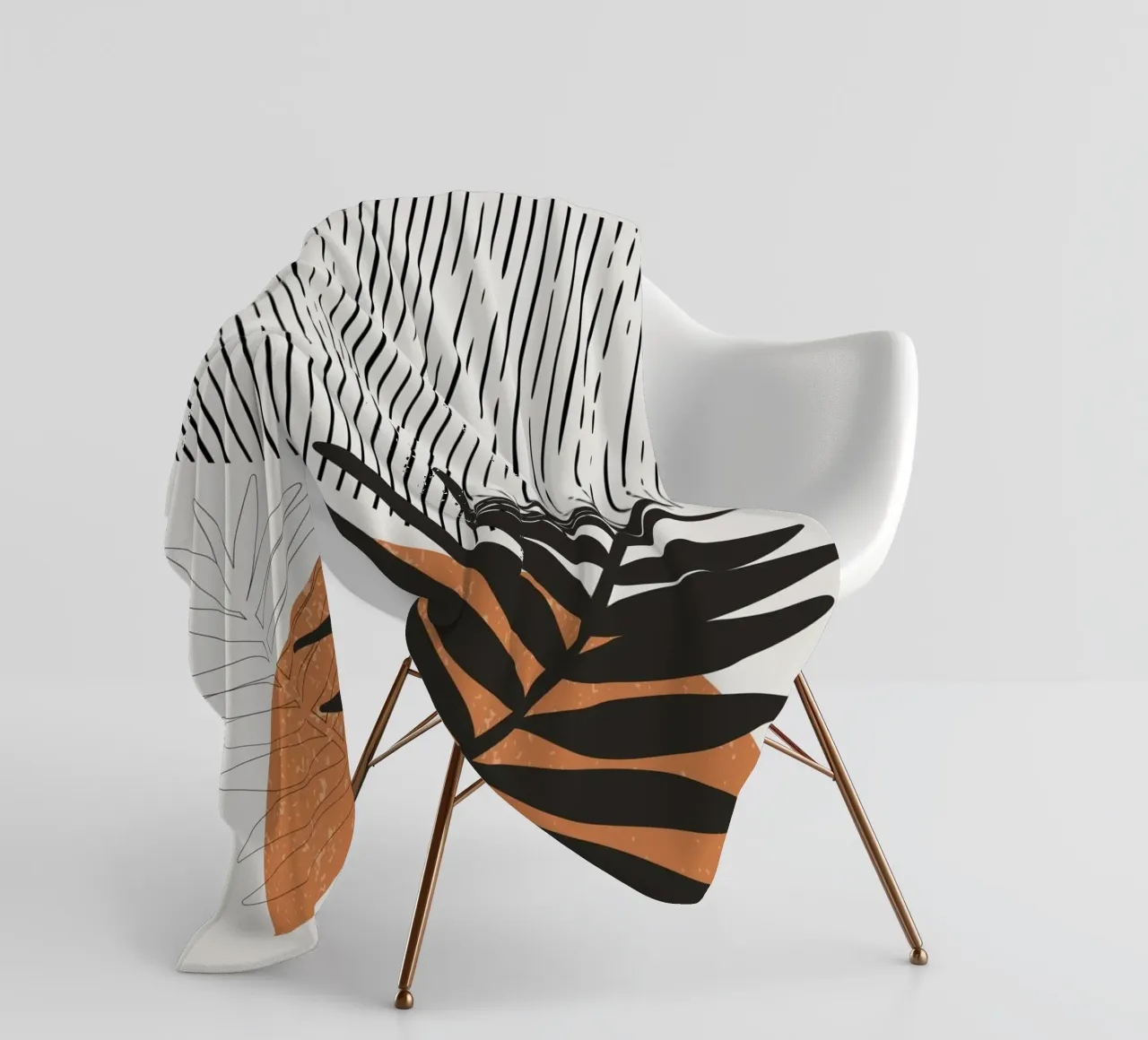Boho Line Art Natura Moderna Nero Arancione coperta in pile da Whole©
