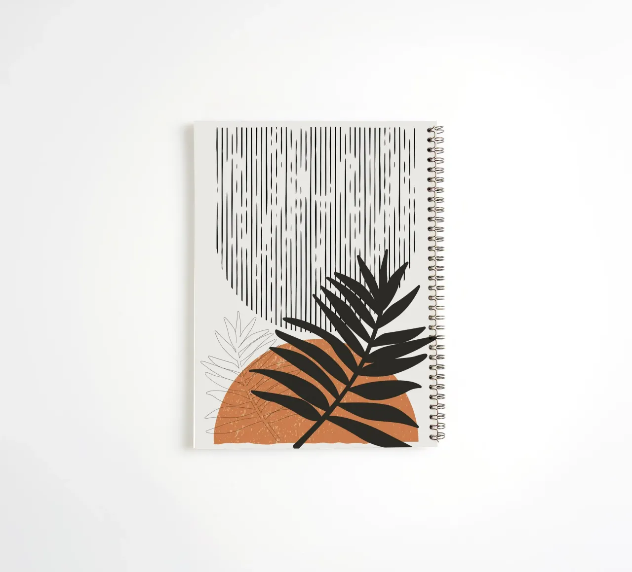 Boho Line Art Nature Modern Black Orange spiral notebook by Whole©