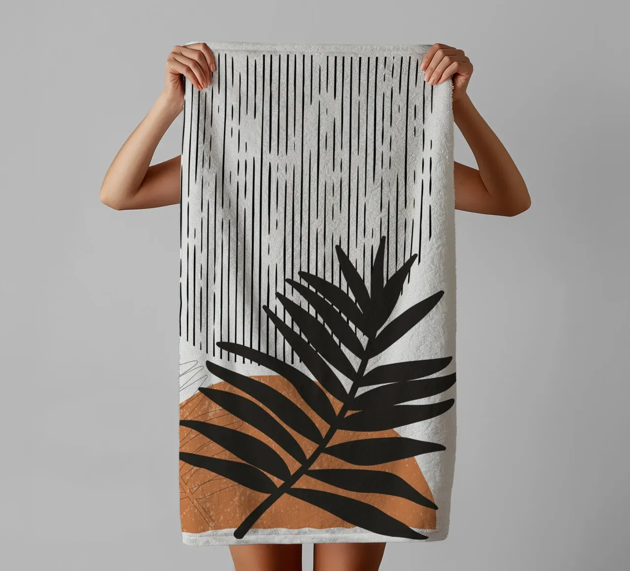 Boho Line Art Natura Moderna Nero Arancione asciugamano da bagno da Whole©