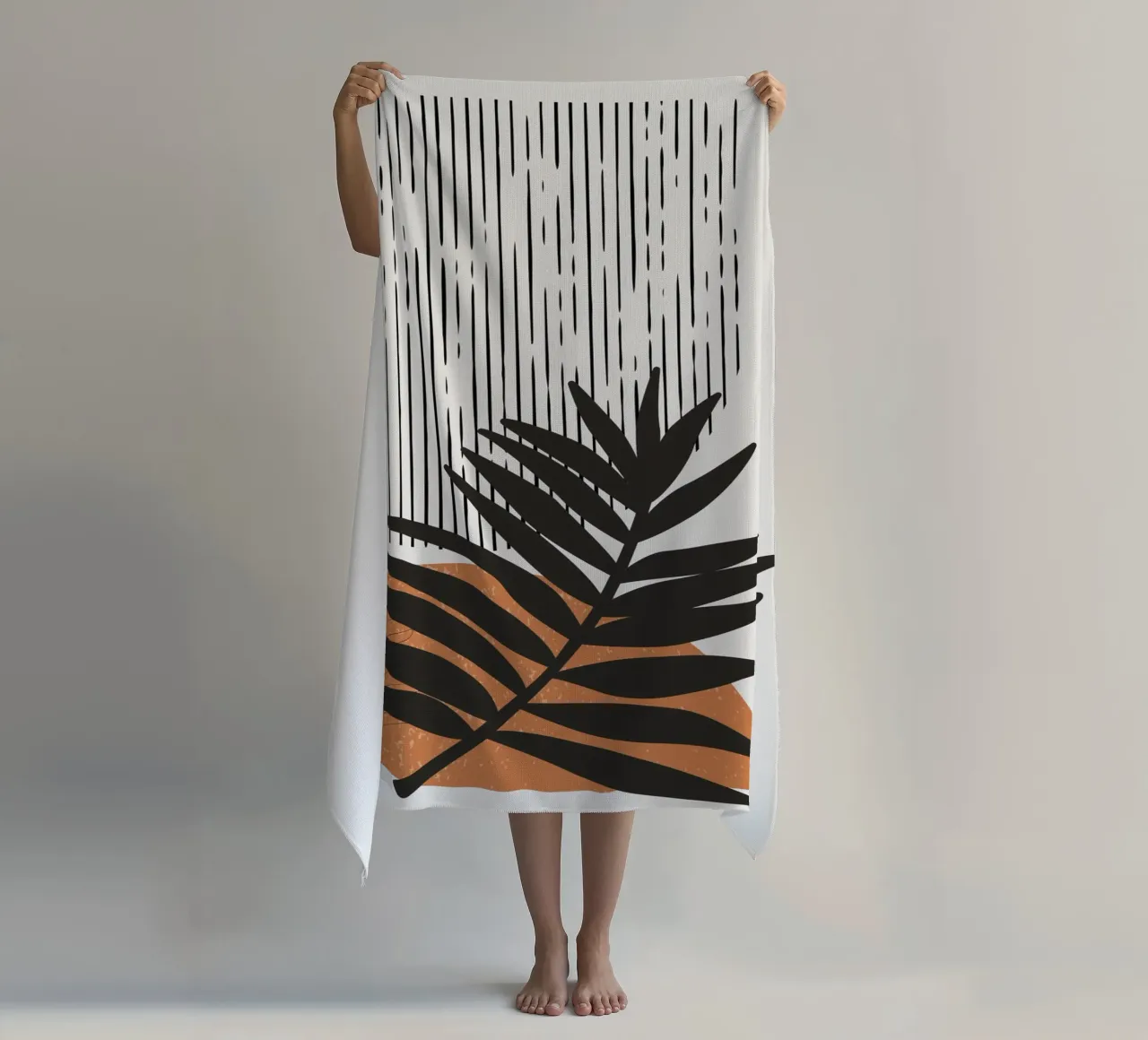 Boho Line Art Natura Moderna Nero Arancione telo mare da Whole©