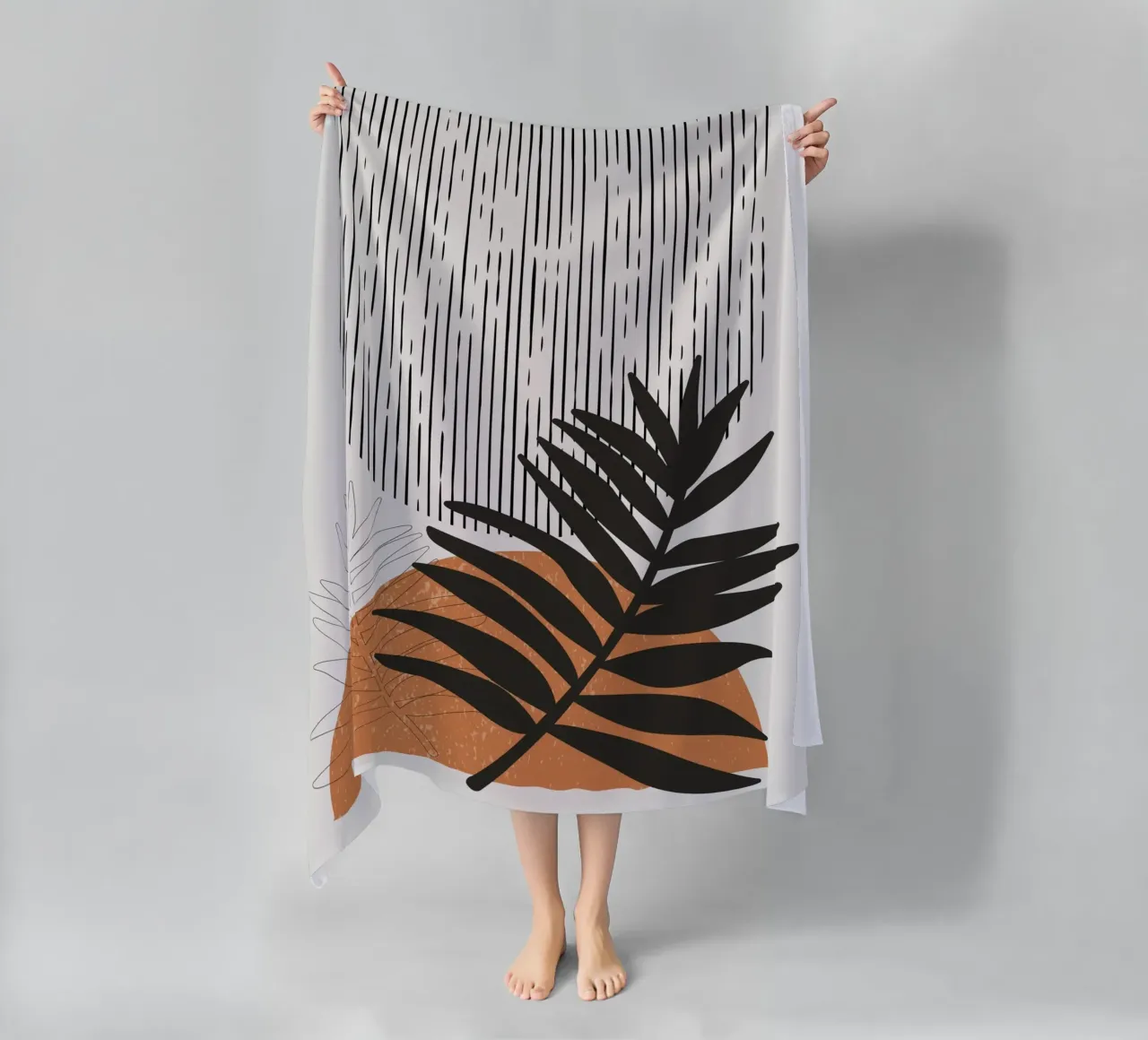 Boho Line Art Natura Moderna Nero Arancione telo mare da Whole©