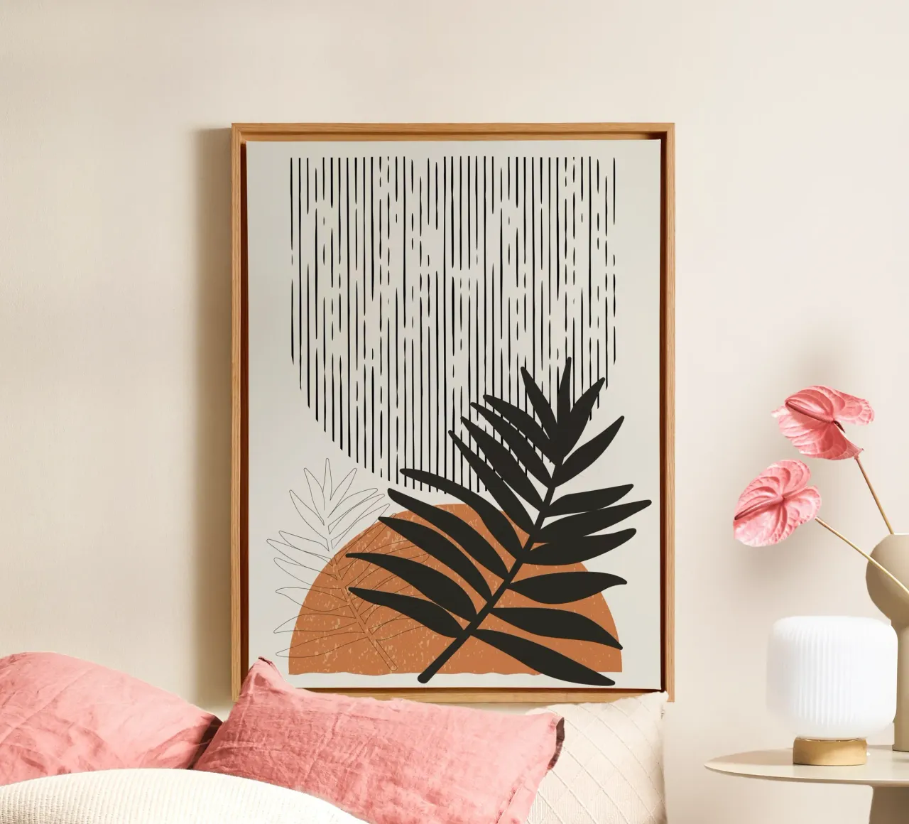 Boho Line Art Nature Modern Black Orange canvas by Whole©