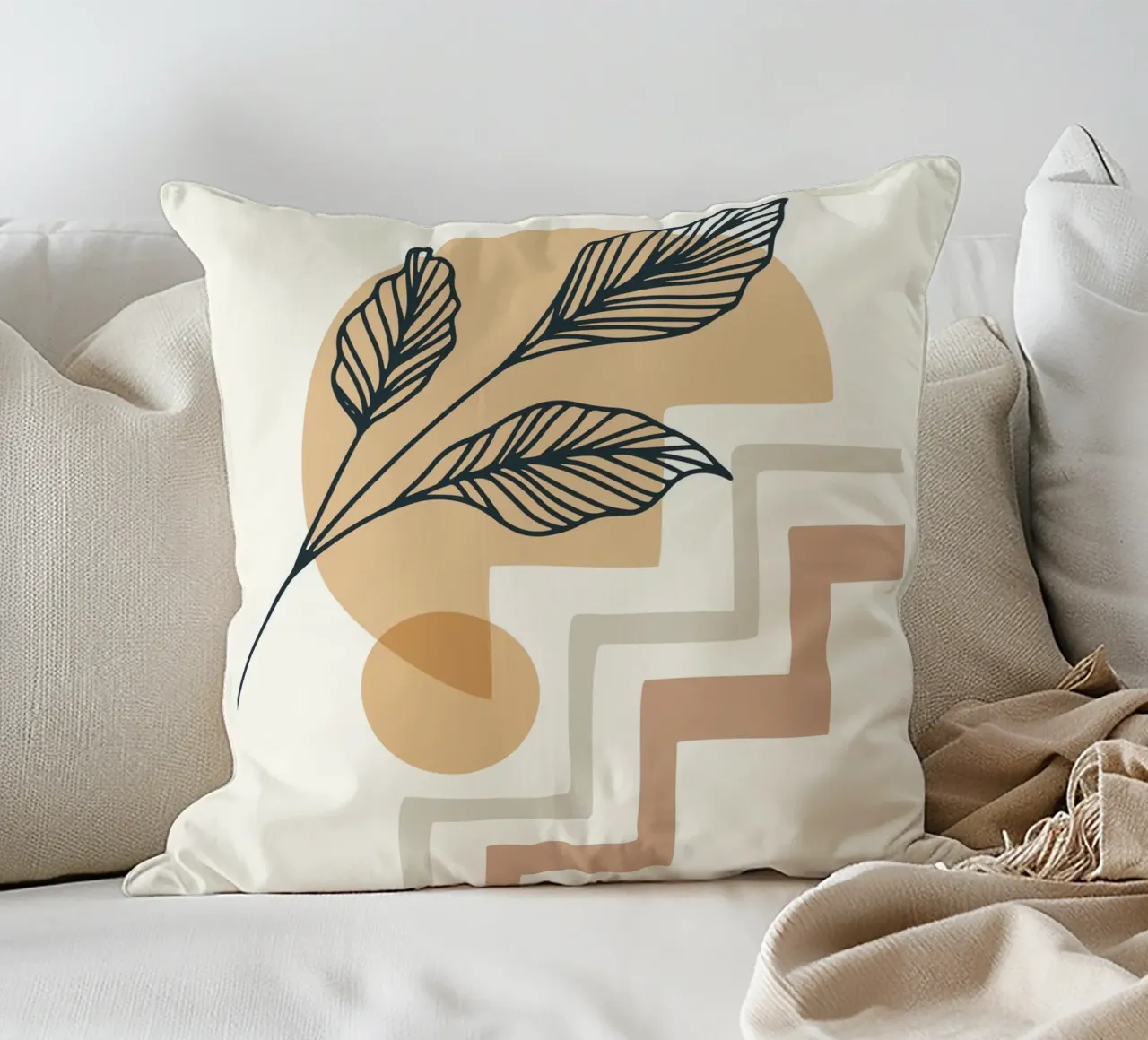 Boho Line Art Foglie Beige Moderno cuscino da Whole©