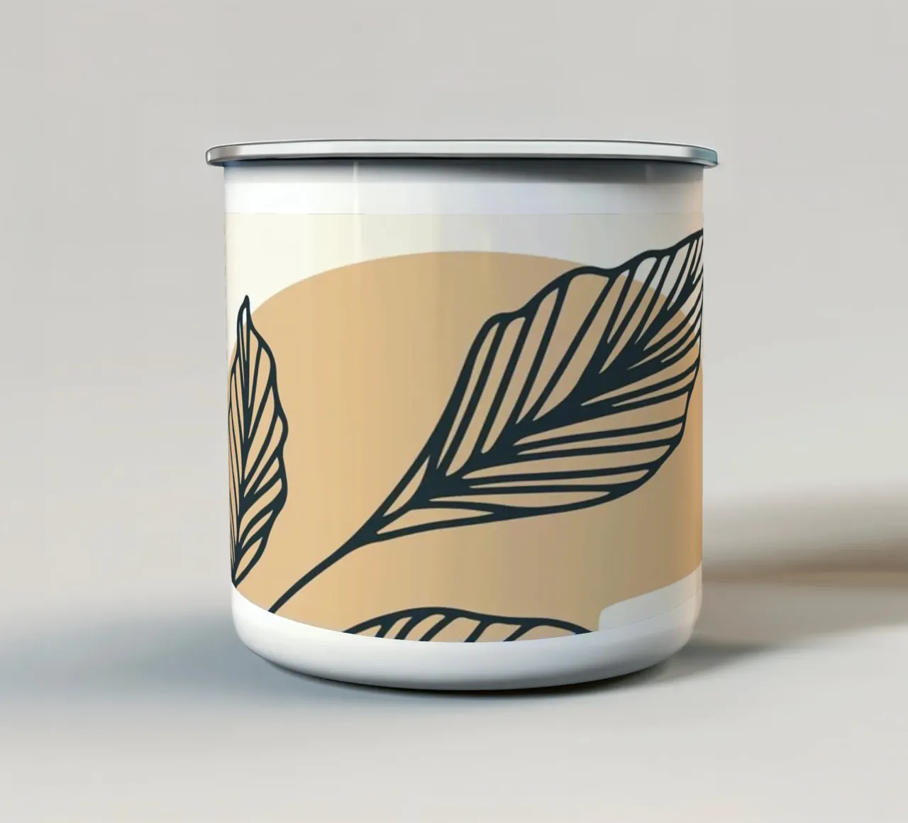 Boho Line Art Foglie Beige Moderno tazza in smalto da Whole©