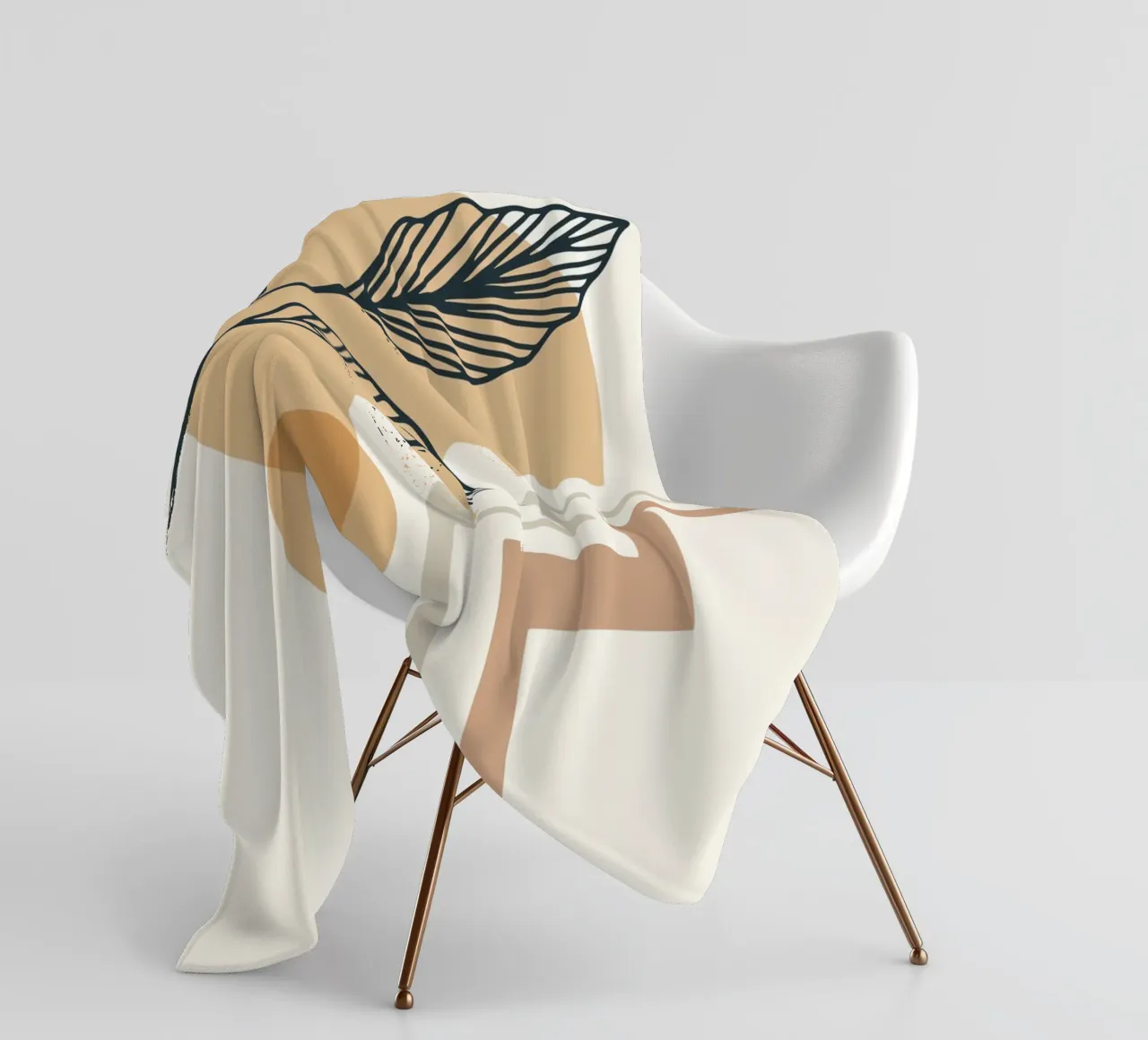 Boho Line Art Foglie Beige Moderno coperta in pile da Whole©