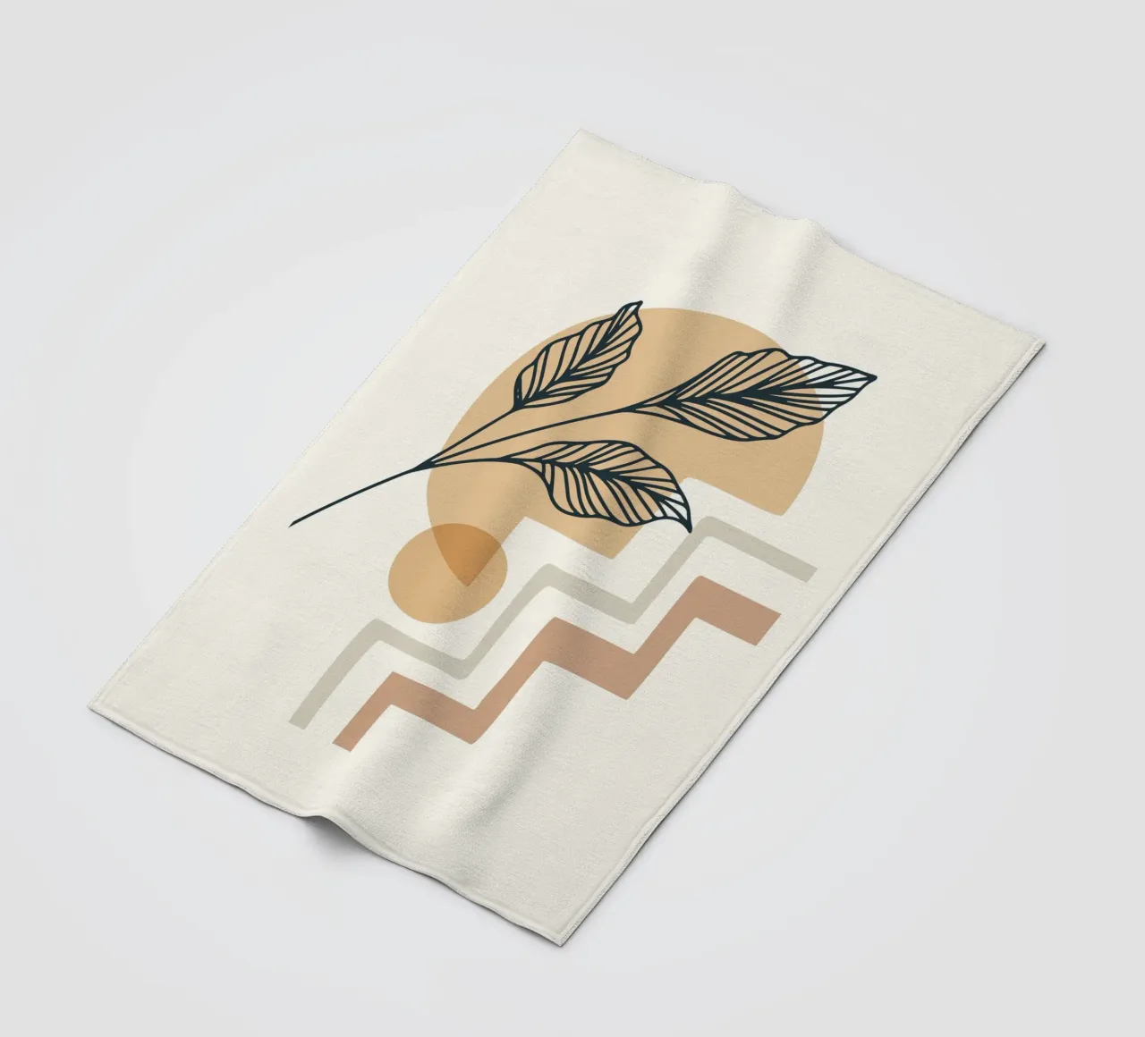 Boho Line Art Foglie Beige Moderno coperta in pile da Whole©