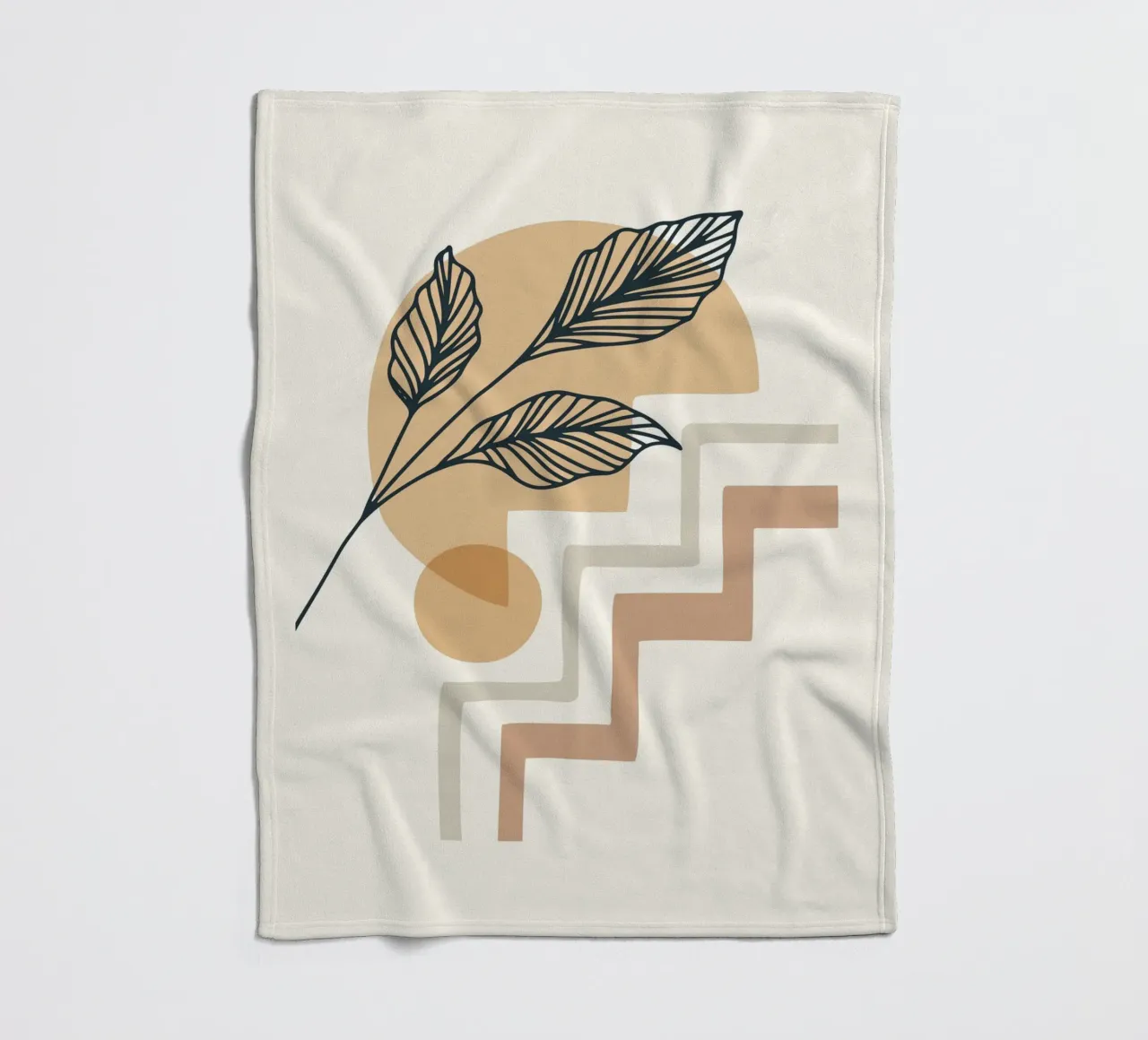 Boho Line Art Foglie Beige Moderno coperta in pile da Whole©