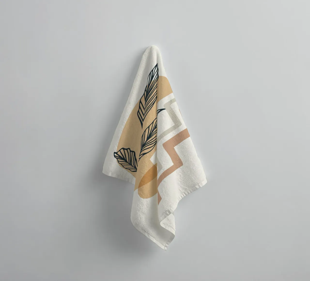 Boho Line Art Foglie Beige Moderno asciugamano da bagno da Whole©