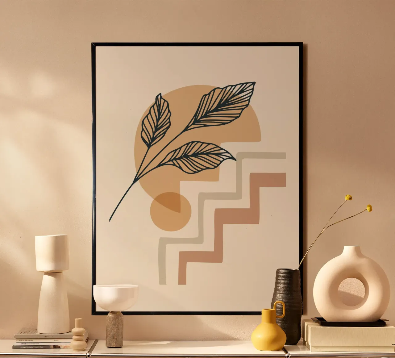 Boho Line Art Foglie Beige Moderno carta hahnemühle da Whole©