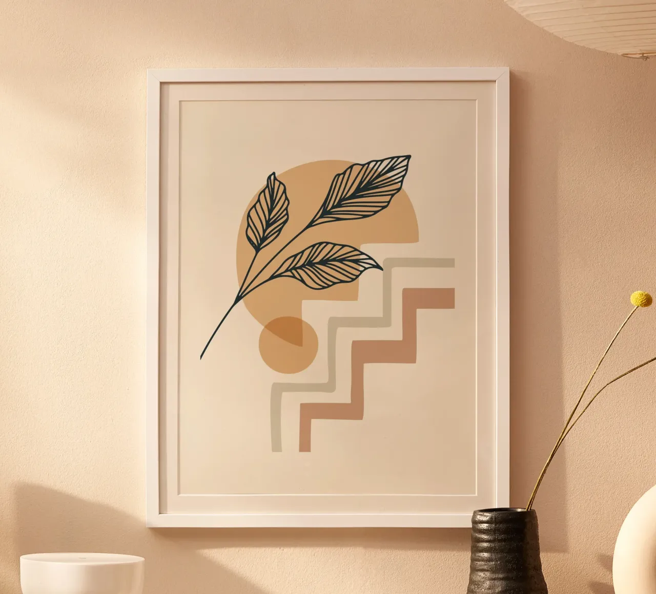Boho Line Art Foglie Beige Moderno carta hahnemühle da Whole©
