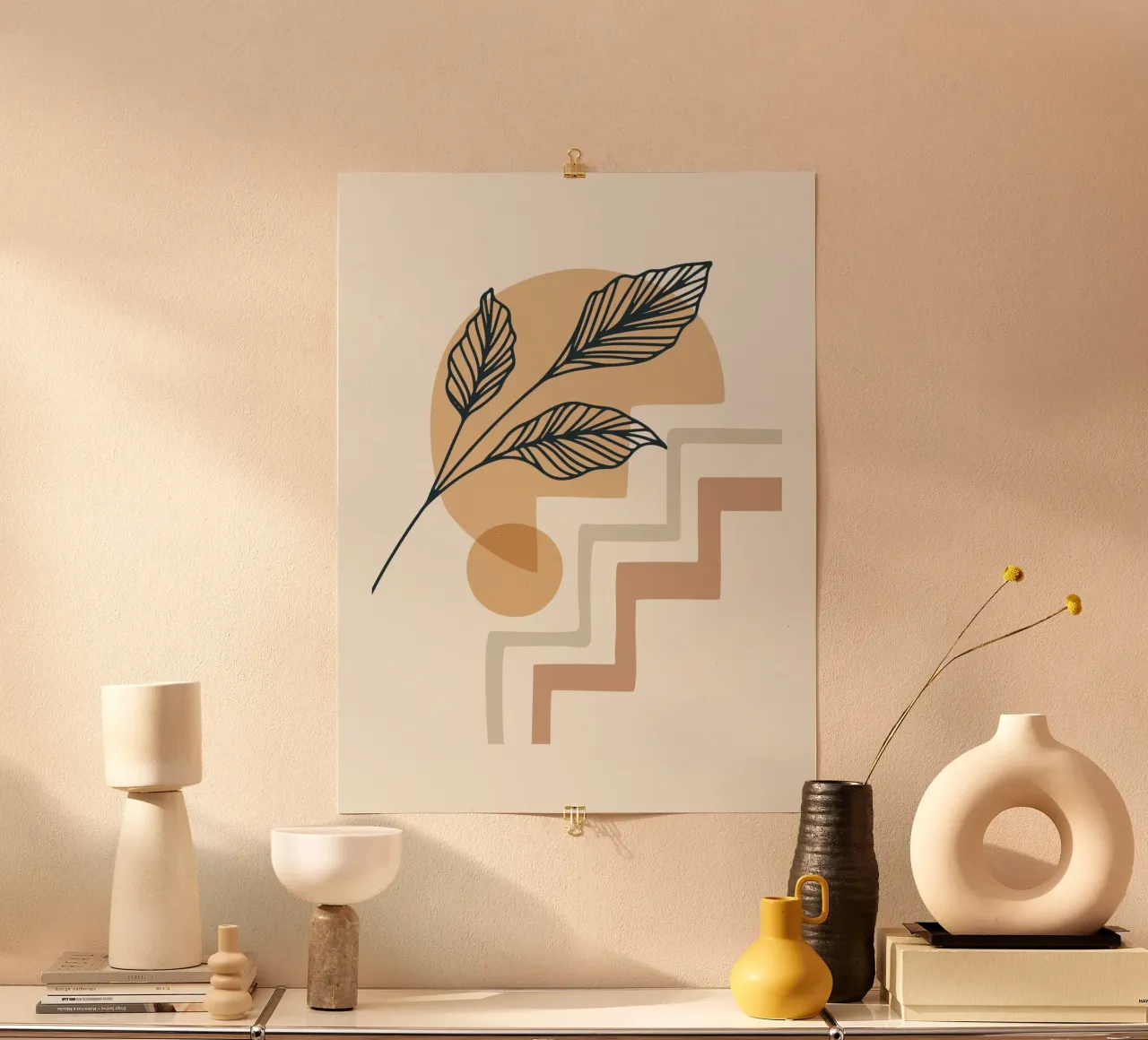 Boho Line Art Foglie Beige Moderno carta hahnemühle da Whole©