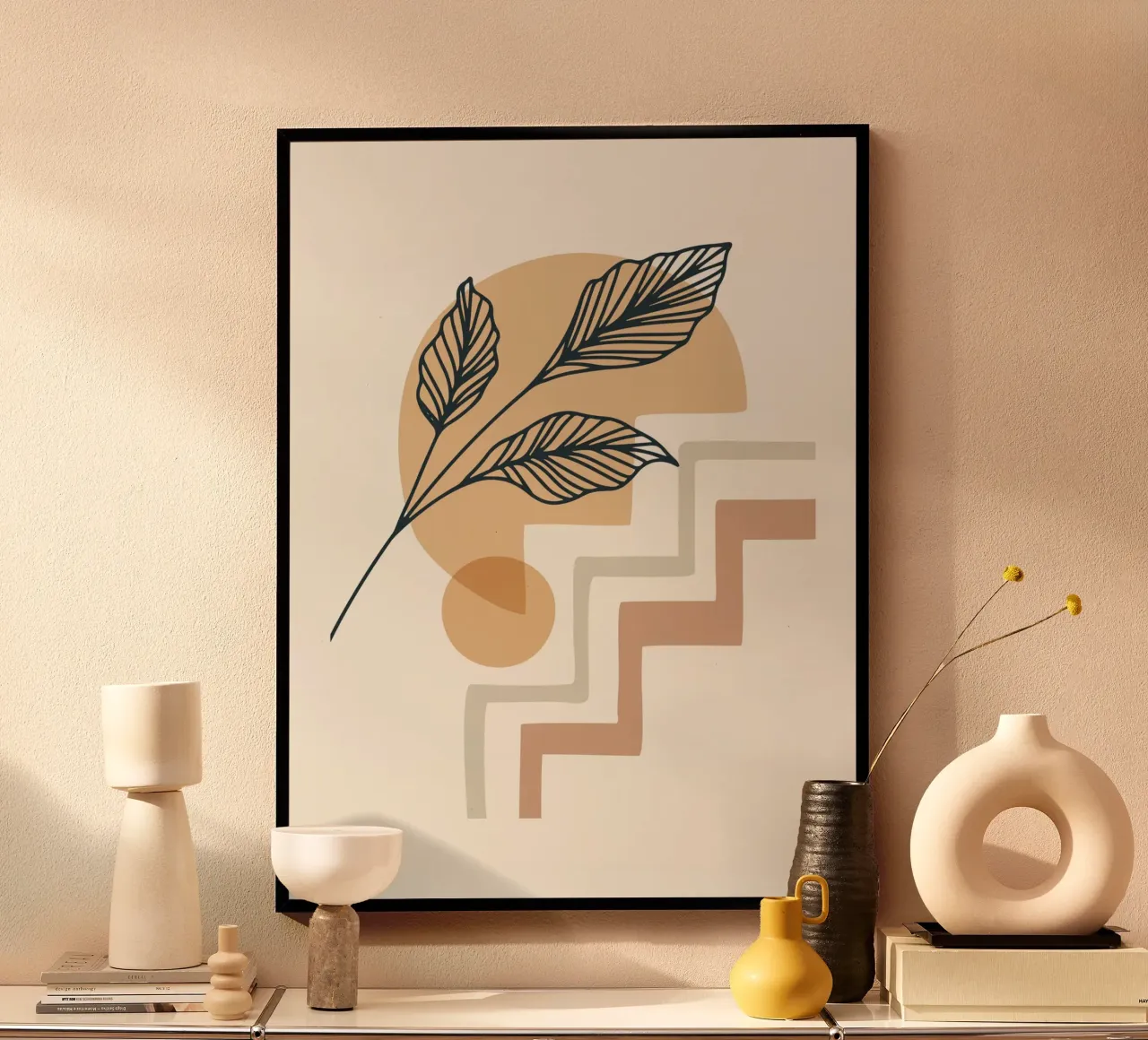 Boho Line Art Foglie Beige Moderno carta hahnemühle da Whole©