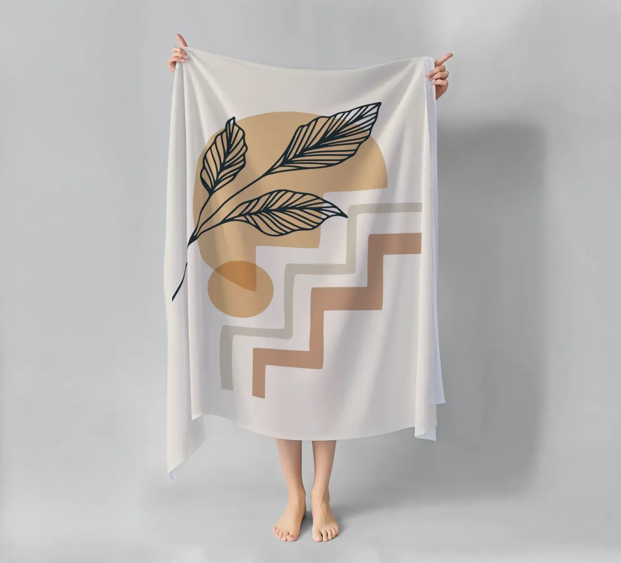 Boho Line Art Foglie Beige Moderno telo mare da Whole©
