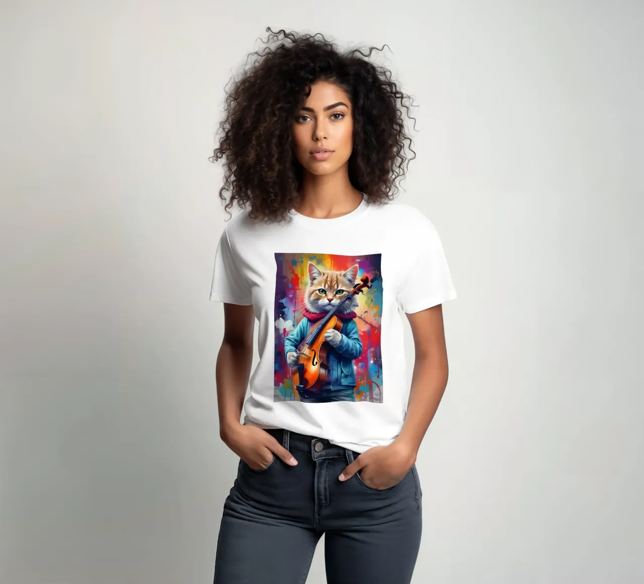 Cat and violin t-shirt by MakArena