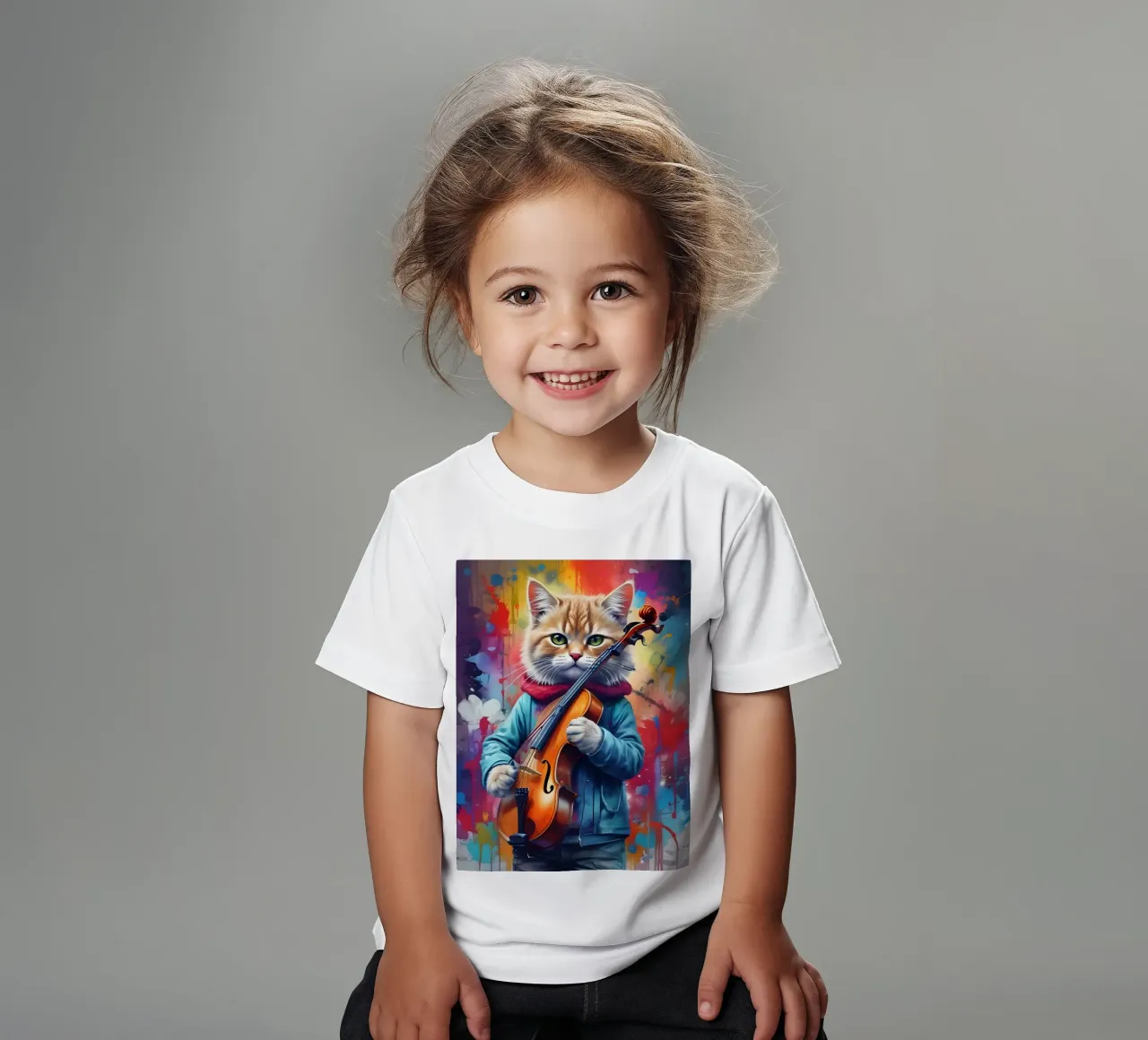 Cat and violin kids t-shirt by MakArena