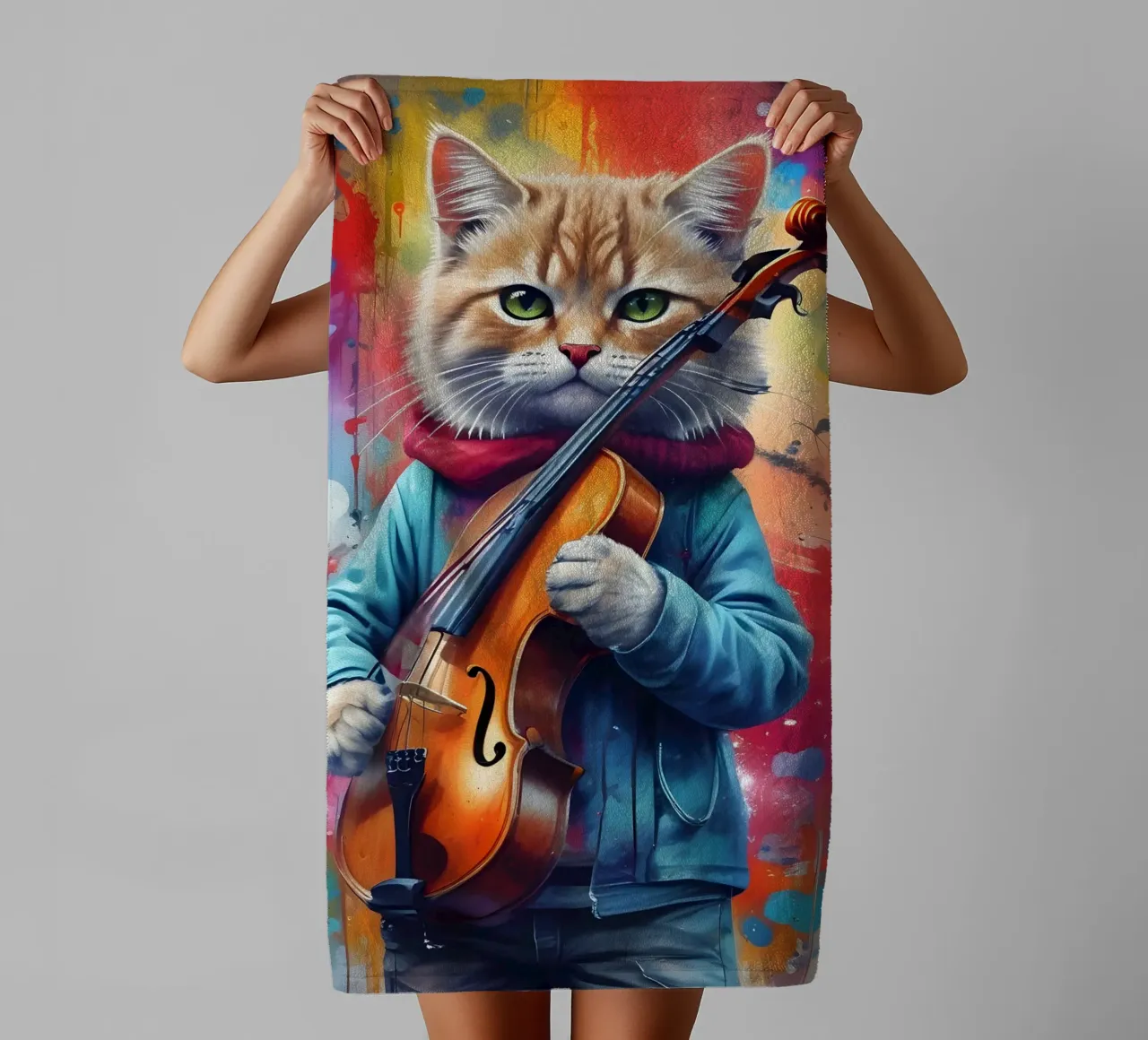 Cat and violin towel by MakArena
