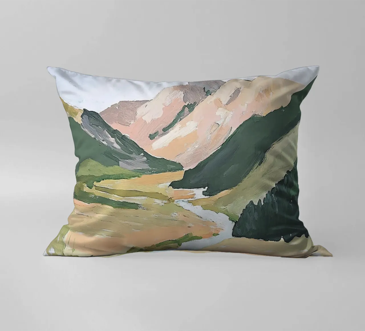 Landscape Green Pastel Fauvism Mountains Nature decorative cushion by Euphoria Theresa