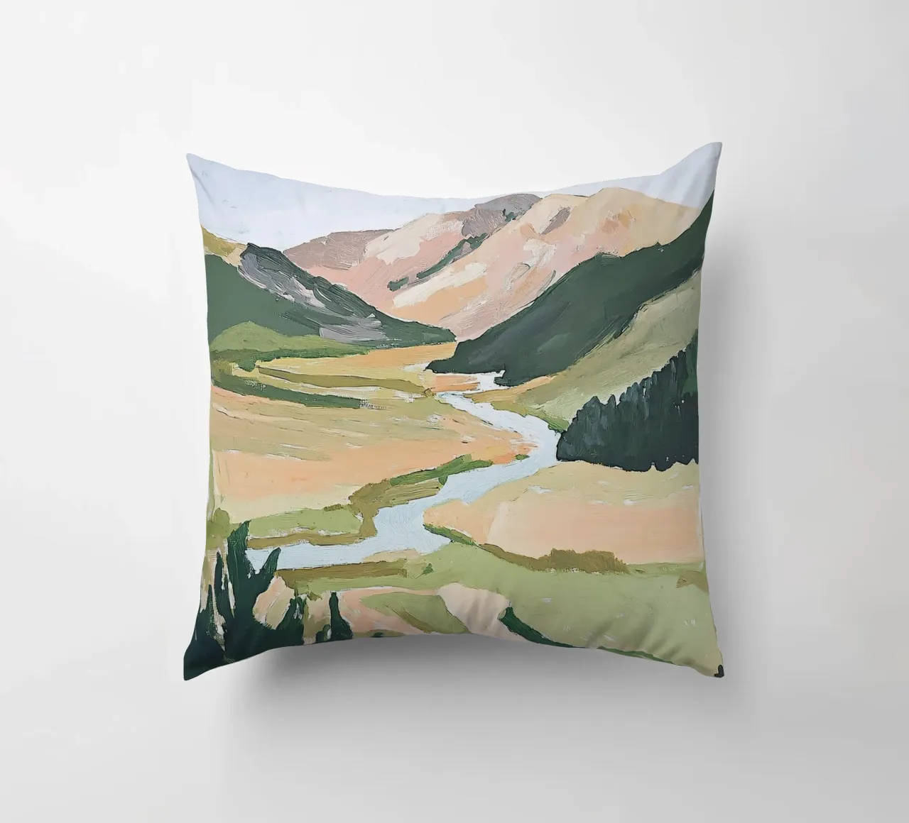 Landscape Green Pastel Fauvism Mountains Nature decorative cushion by Euphoria Theresa