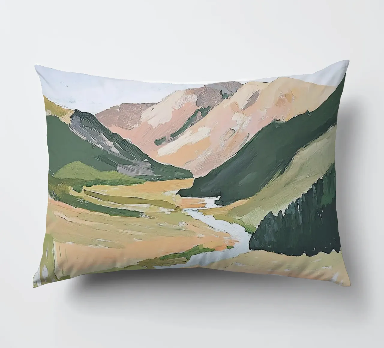 Landscape Green Pastel Fauvism Mountains Nature decorative cushion by Euphoria Theresa