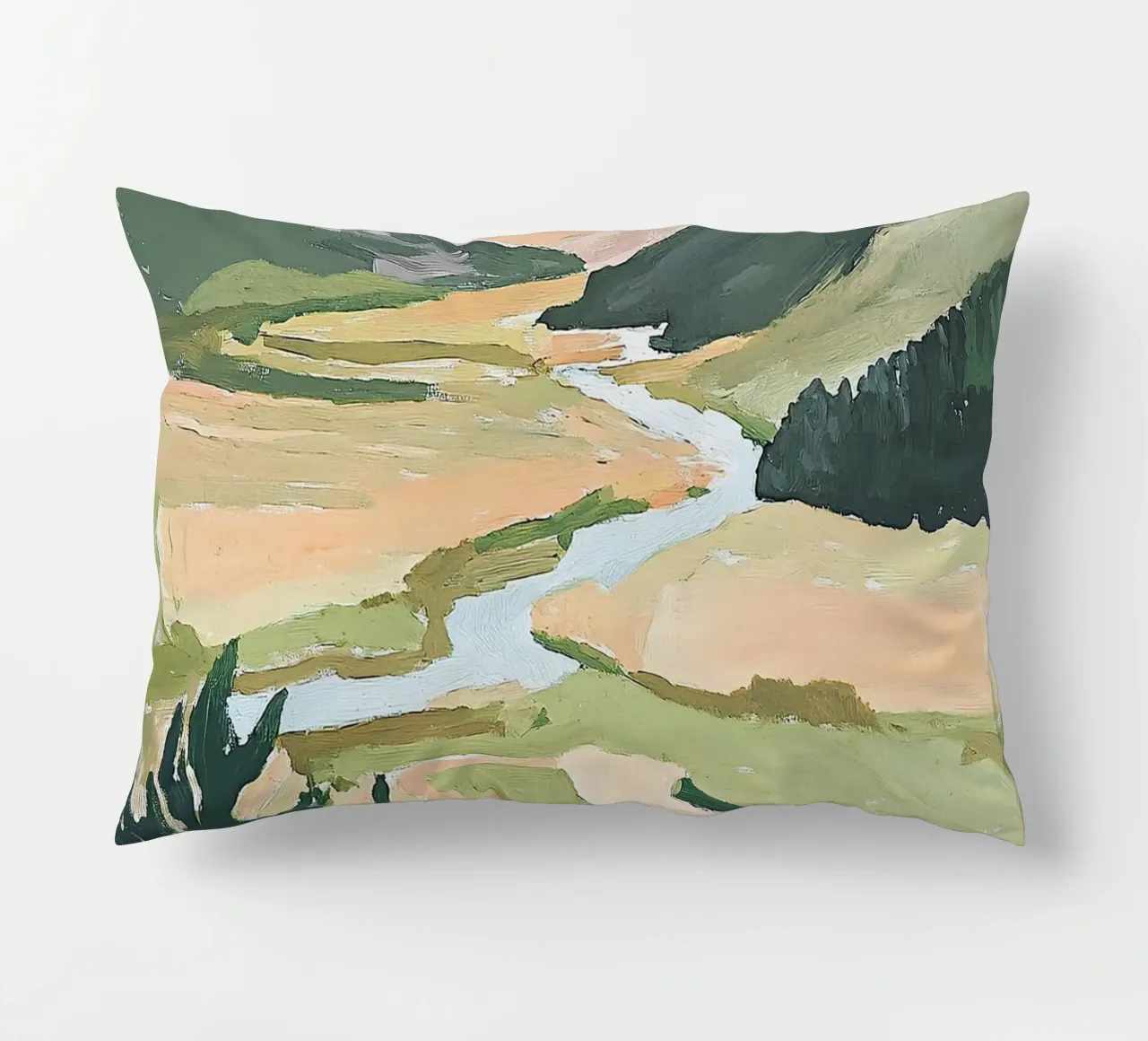 Landscape Green Pastel Fauvism Mountains Nature decorative cushion by Euphoria Theresa