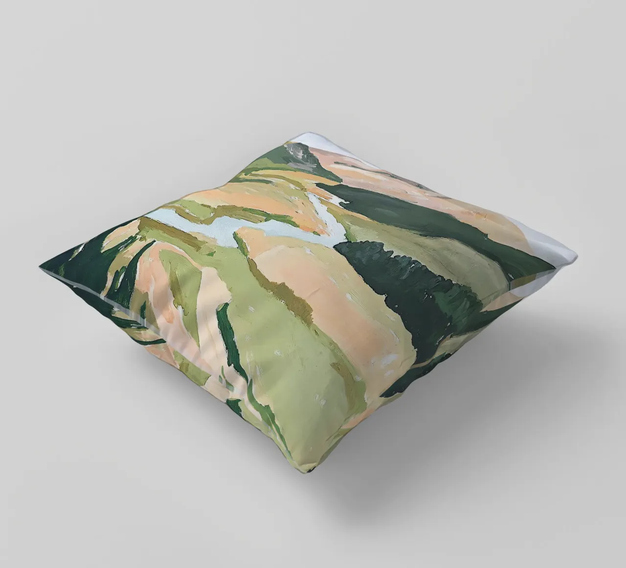 Landscape Green Pastel Fauvism Mountains Nature decorative cushion by Euphoria Theresa