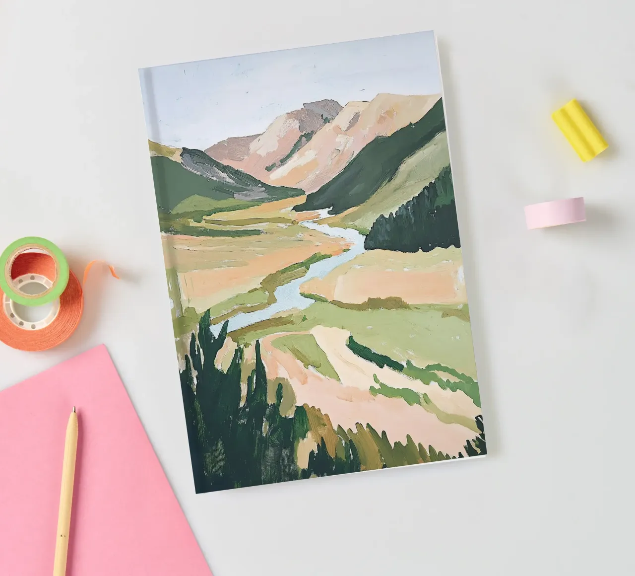 Landscape Green Pastel Fauvism Mountains Nature notebook by Euphoria Theresa