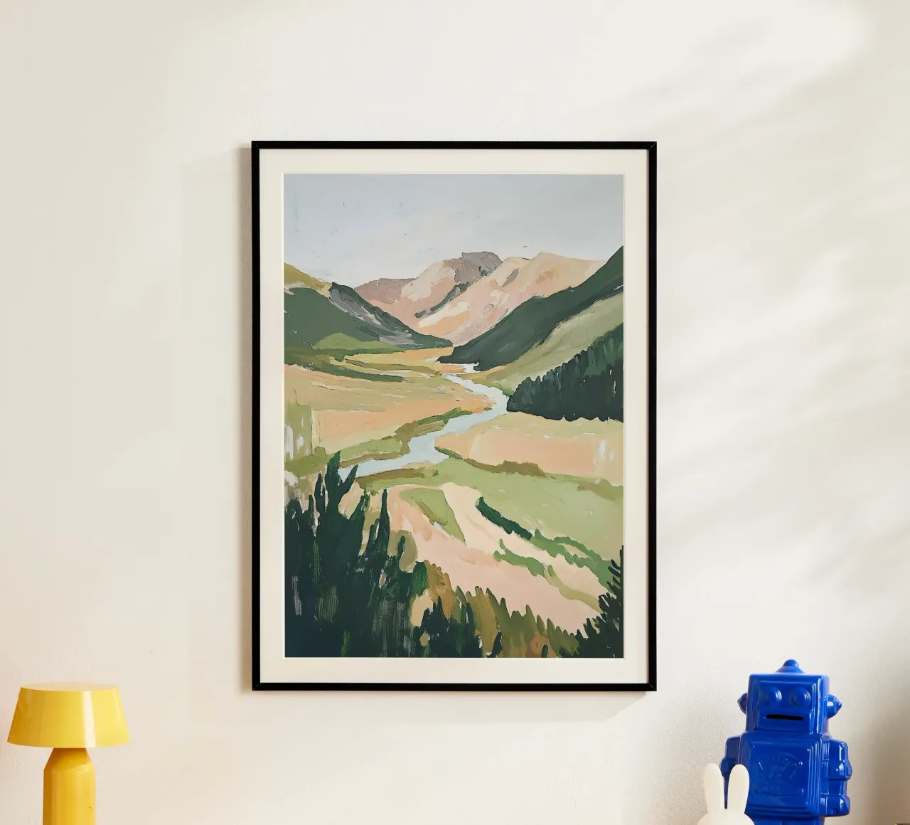 Landscape Green Pastel Fauvism Mountains Nature poster with wooden frame by Euphoria Theresa