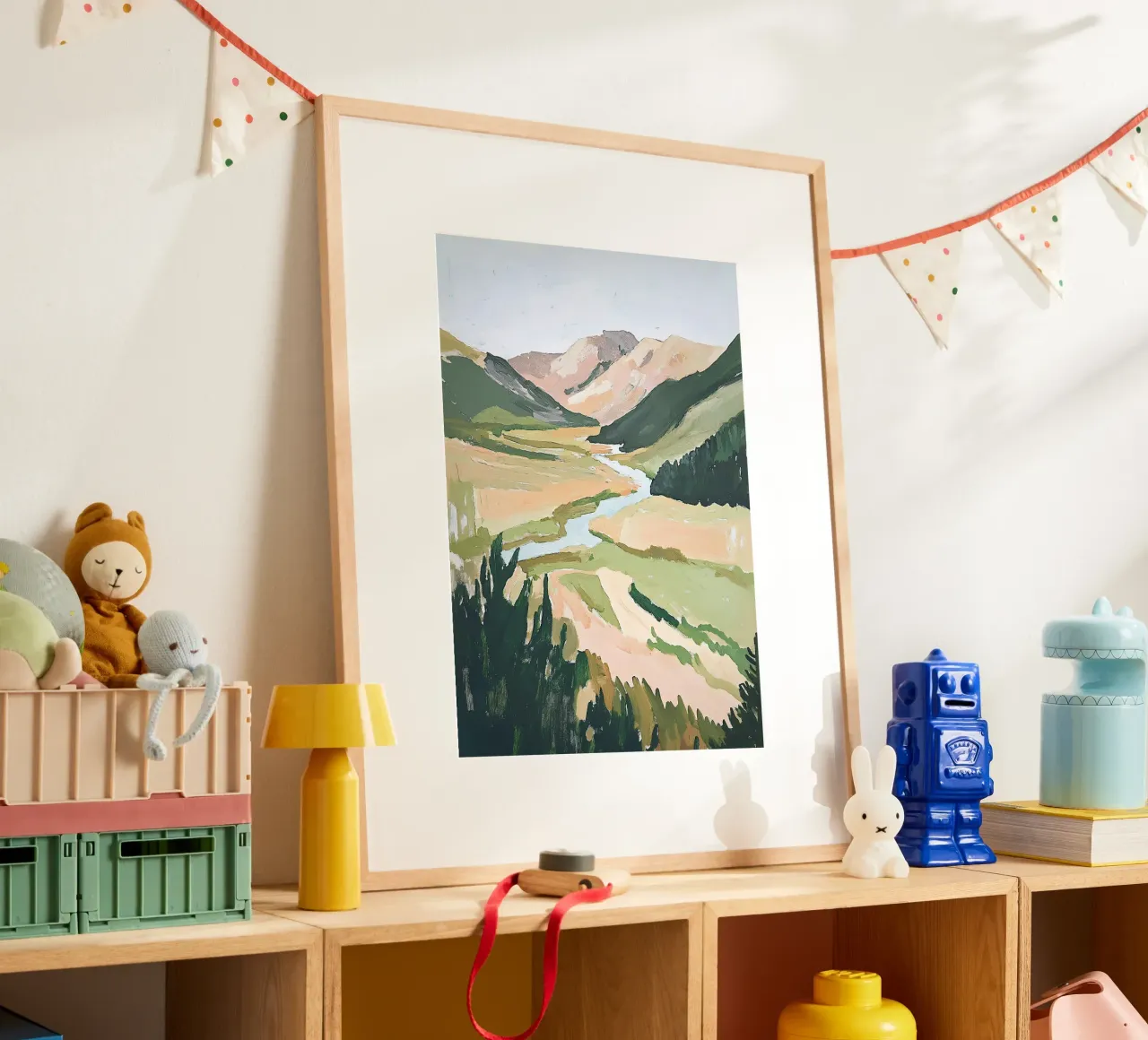 Landscape Green Pastel Fauvism Mountains Nature poster with wooden frame by Euphoria Theresa