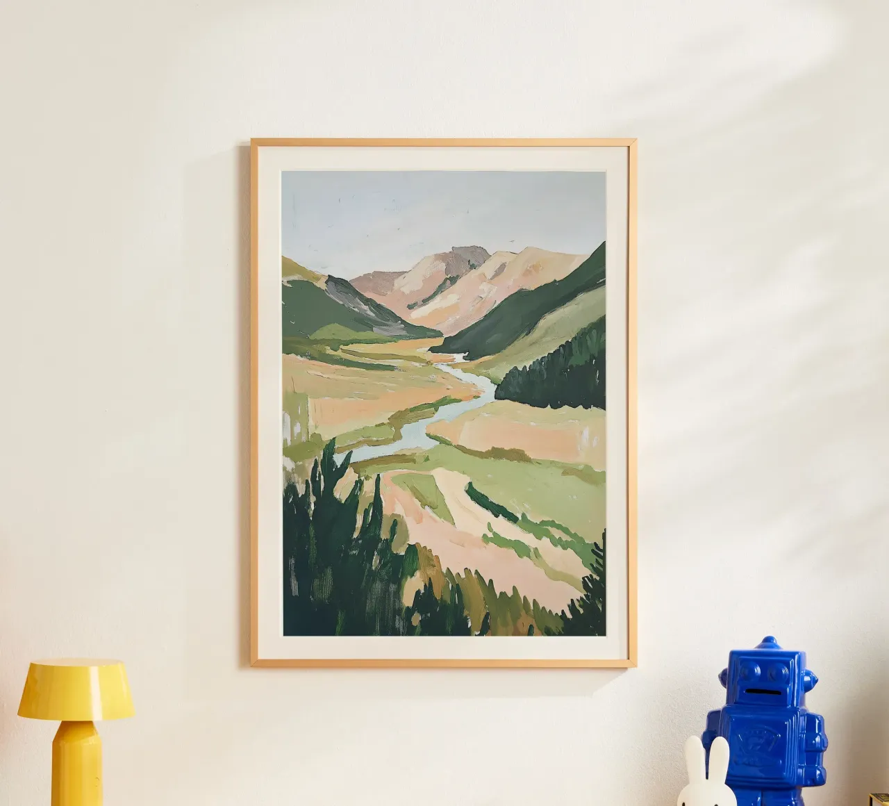 Landscape Green Pastel Fauvism Mountains Nature poster with wooden frame by Euphoria Theresa