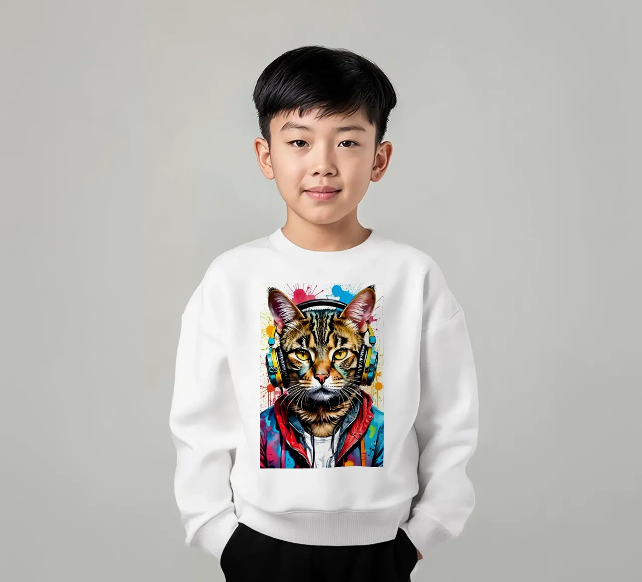 Gatto in cuffia felpa bambino da MakArena