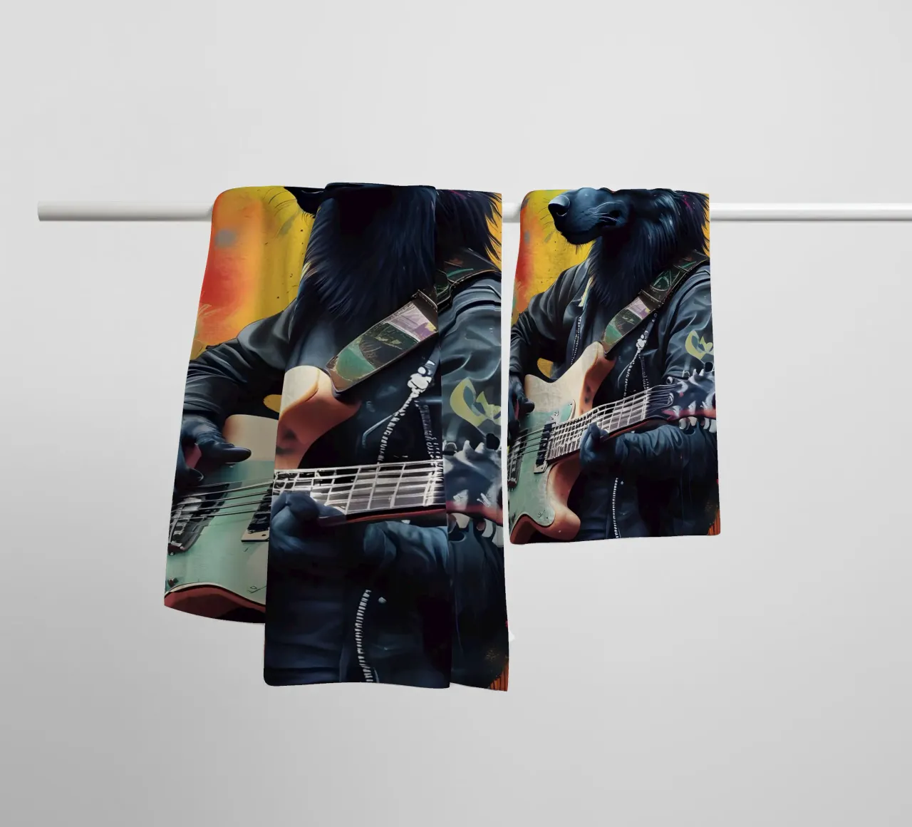 Il lupo nero suona la chitarra asciugamano da bagno da MakArena