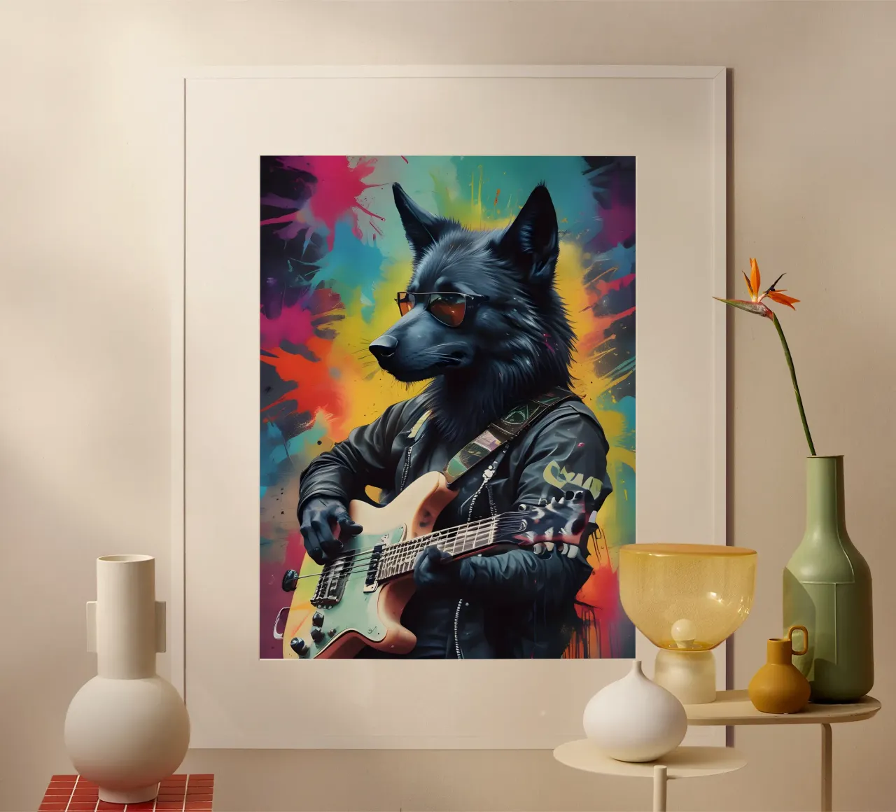 Il lupo nero suona la chitarra carta hahnemühle da MakArena