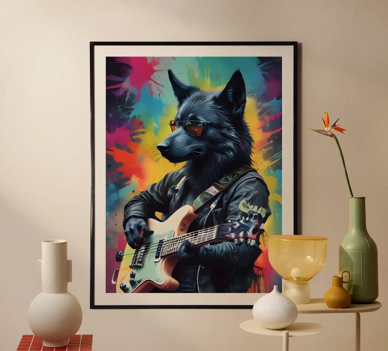 Il lupo nero suona la chitarra carta hahnemühle da MakArena