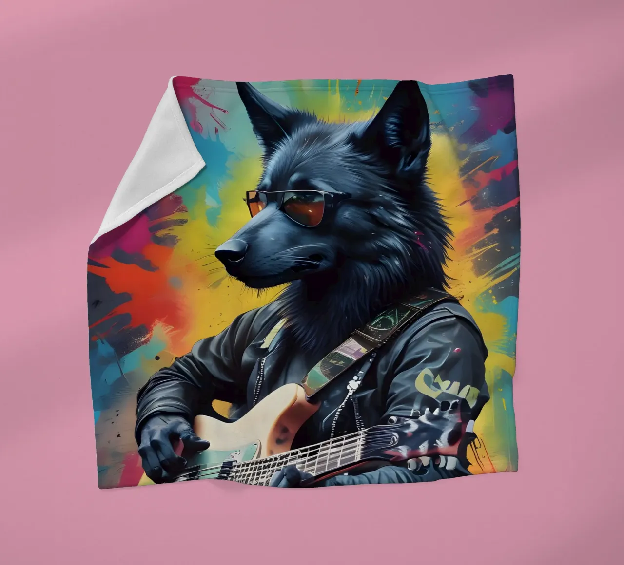 Il lupo nero suona la chitarra coperta in pile da MakArena