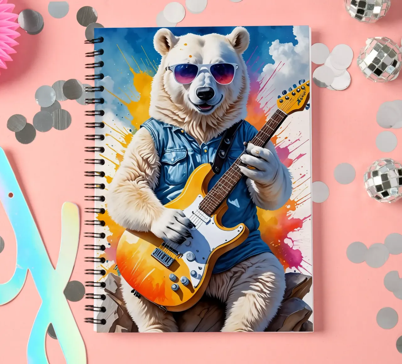 Bear play guitar spiral notebook by MakArena