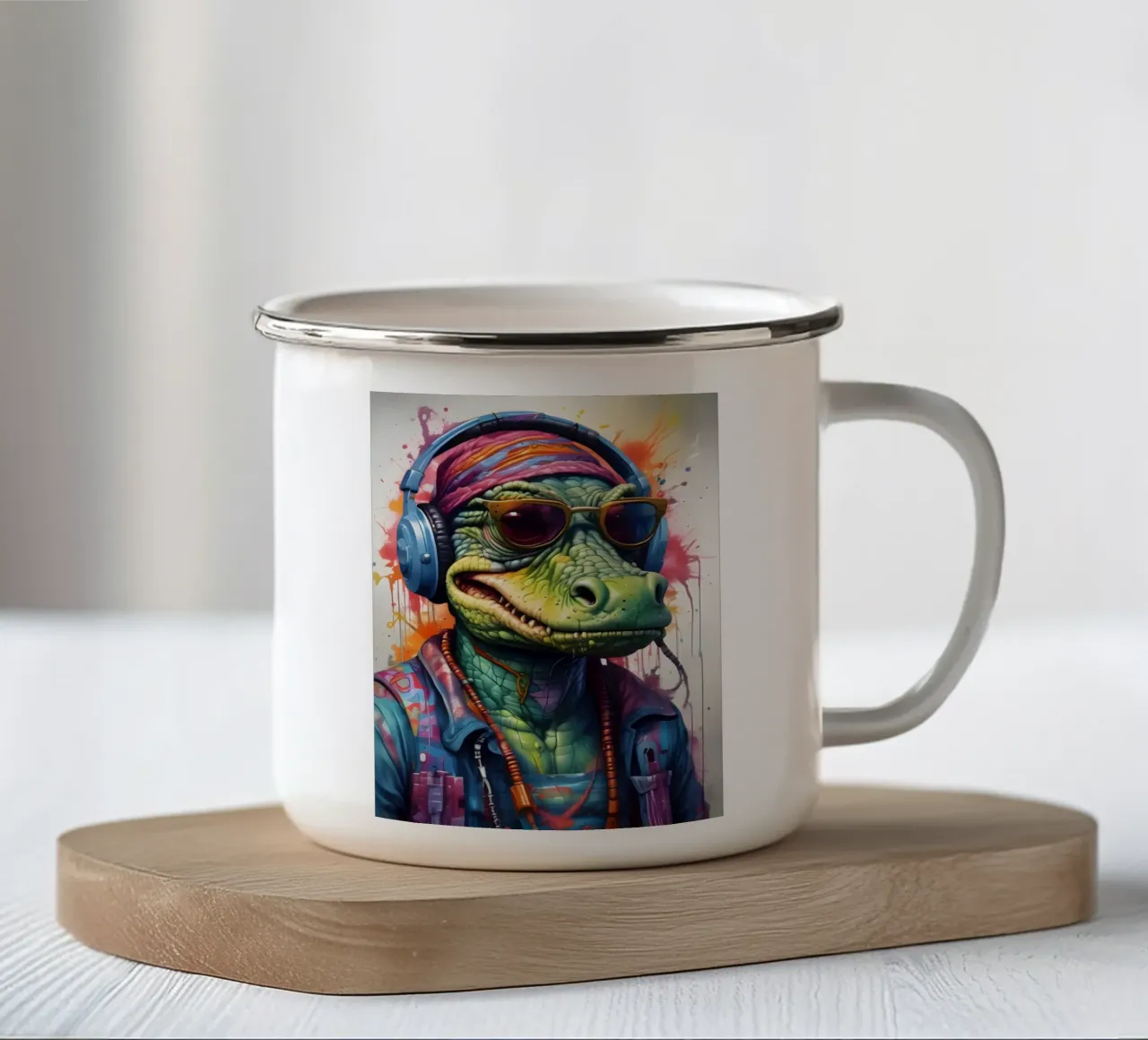 Alligatore in cuffia musica tazza in smalto da MakArena