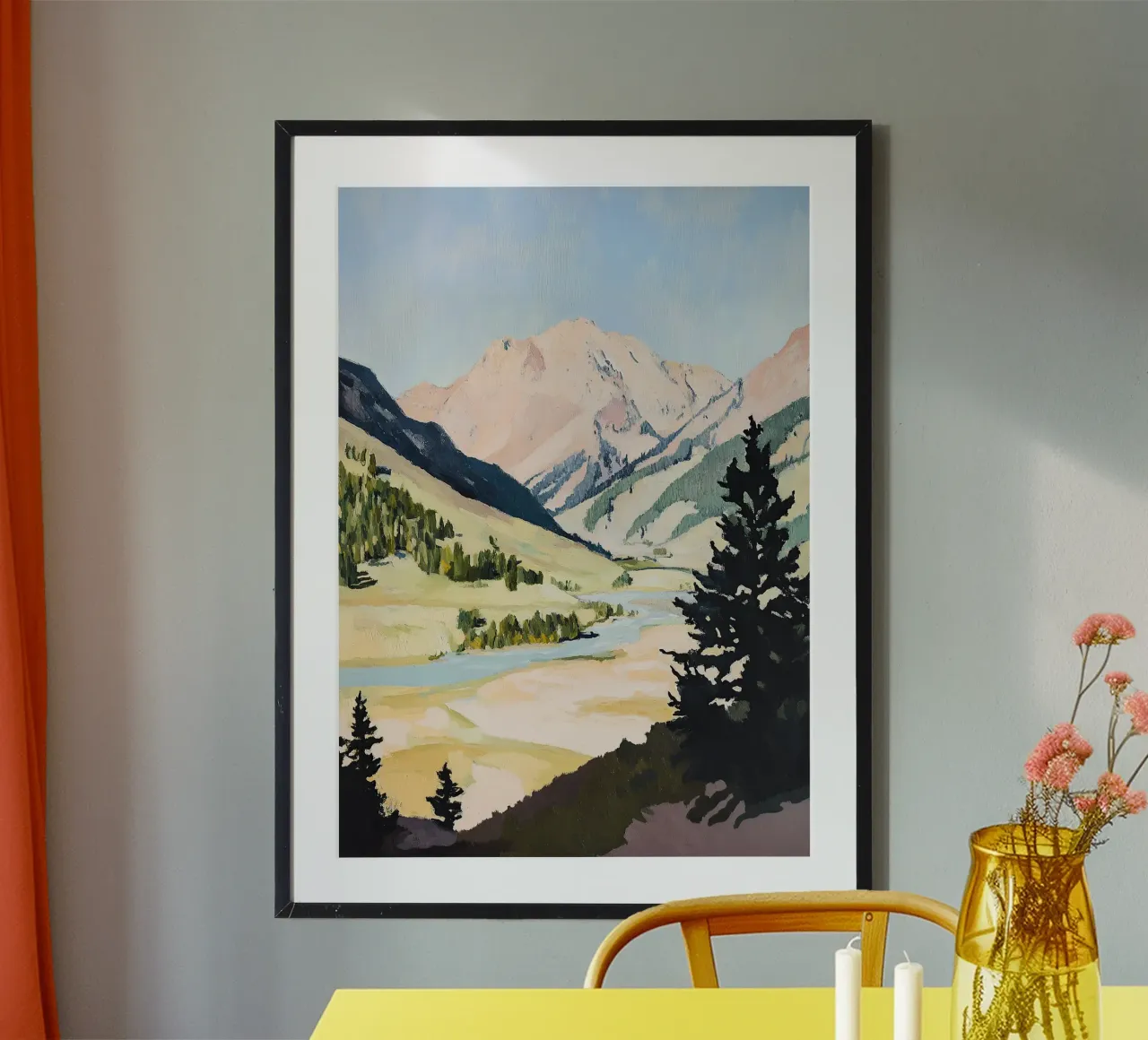 Landscape Mountains Fauvism Nature Botany Mountains poster with wooden frame by Euphoria Theresa