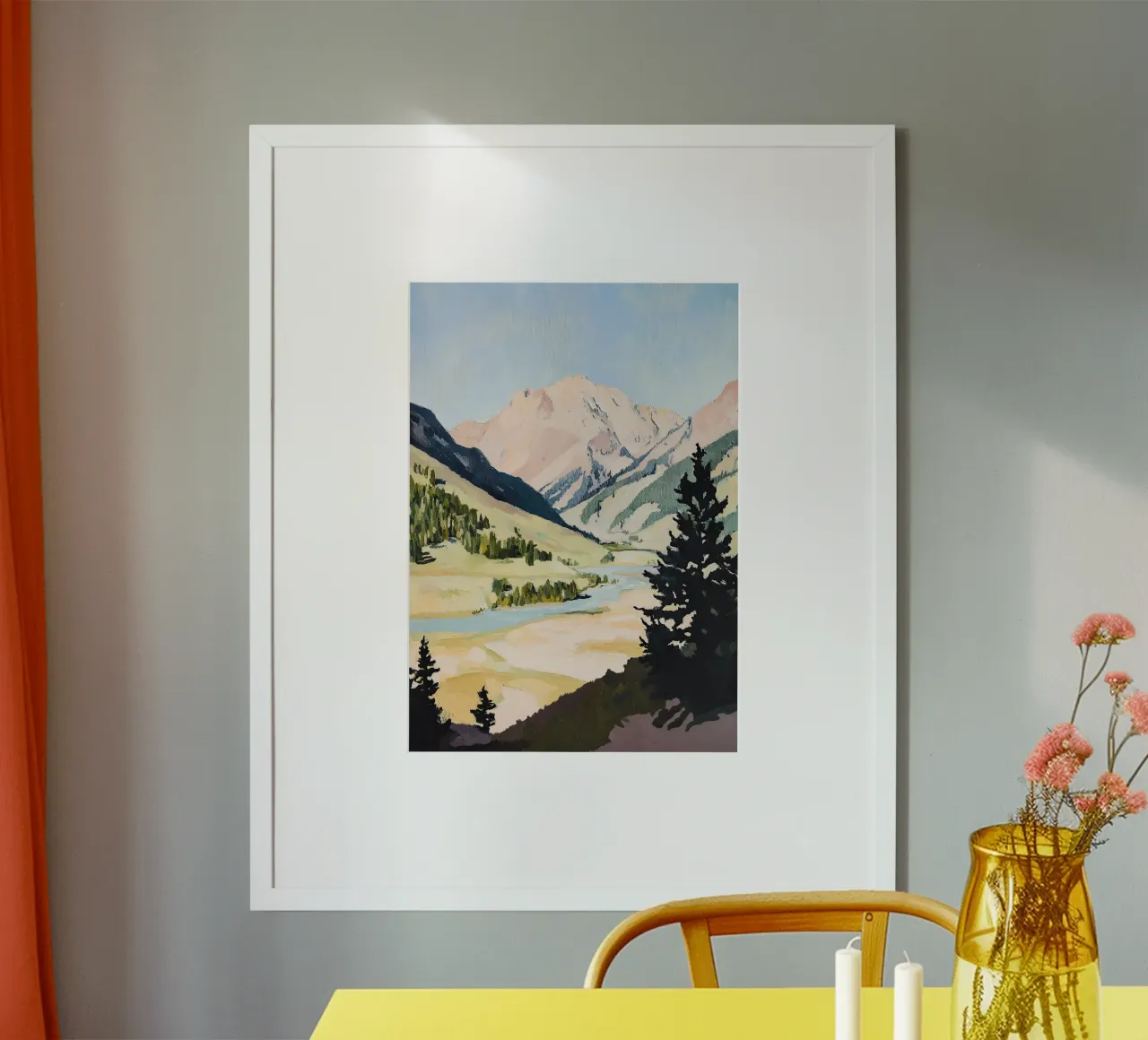 Landscape Mountains Fauvism Nature Botany Mountains poster with wooden frame by Euphoria Theresa