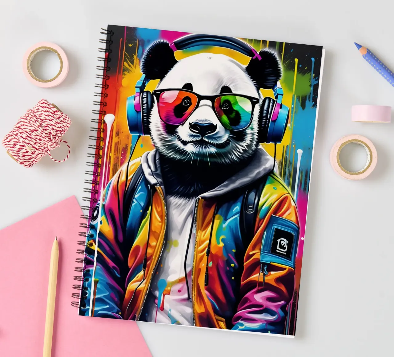 Panda listens to music, graffiti spiral notebook by MakArena