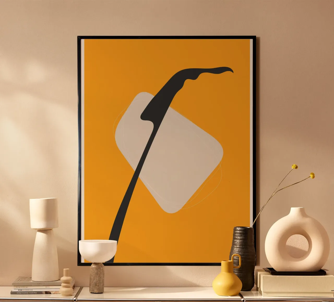 Design minimaliste moderne Jaune Noir poster avec cadre en aluminium de Whole©