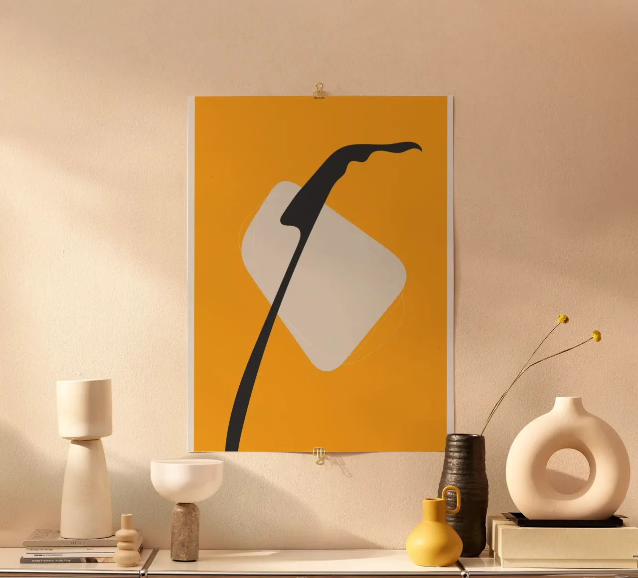 Design minimaliste moderne Jaune Noir poster avec cadre en aluminium de Whole©
