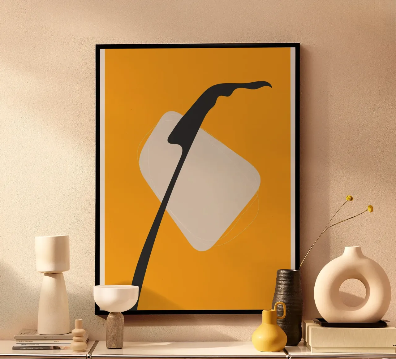 Design minimaliste moderne Jaune Noir poster avec cadre en aluminium de Whole©