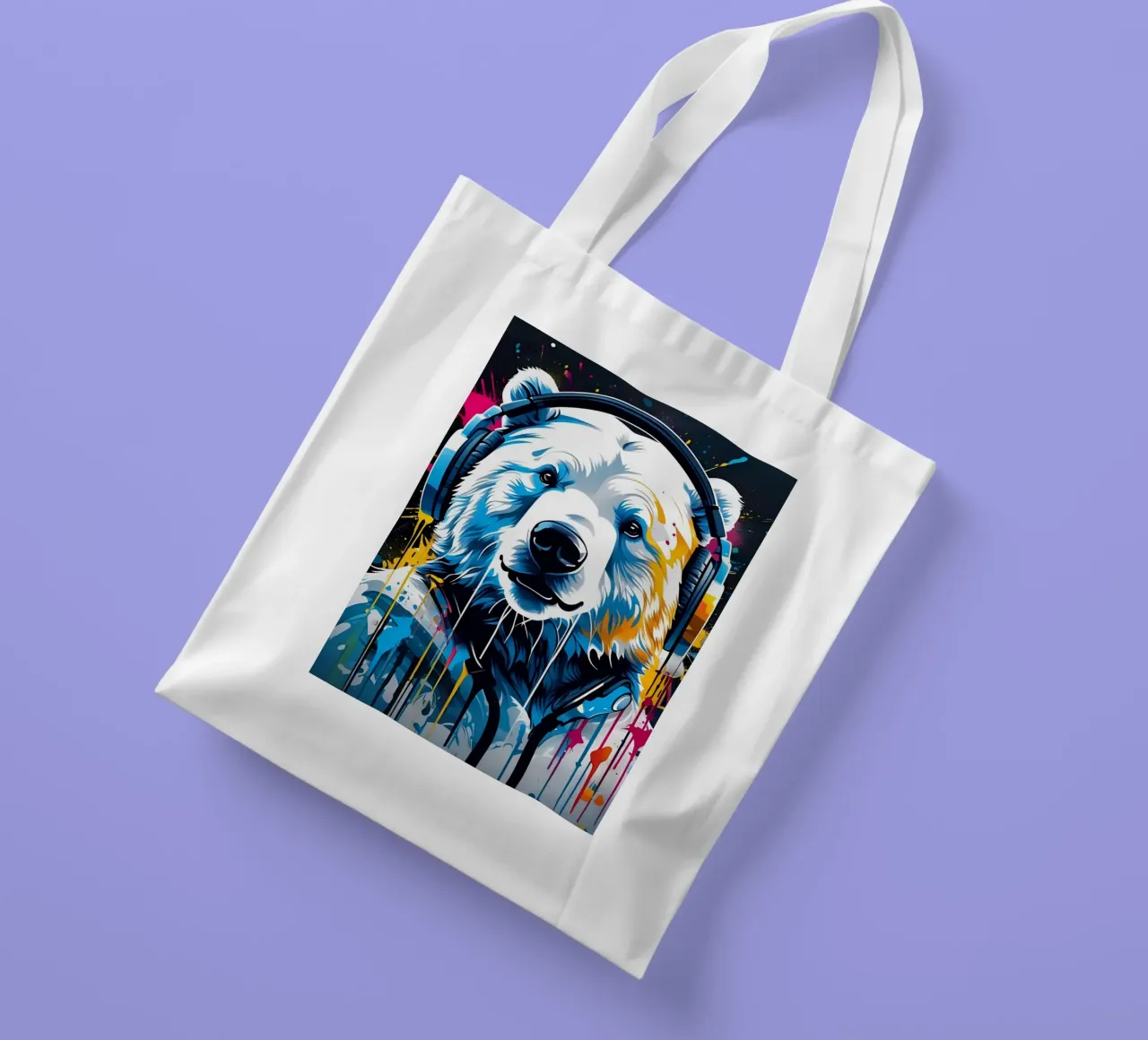 Orso polare in cuffia, graffiti borsa in juta da MakArena